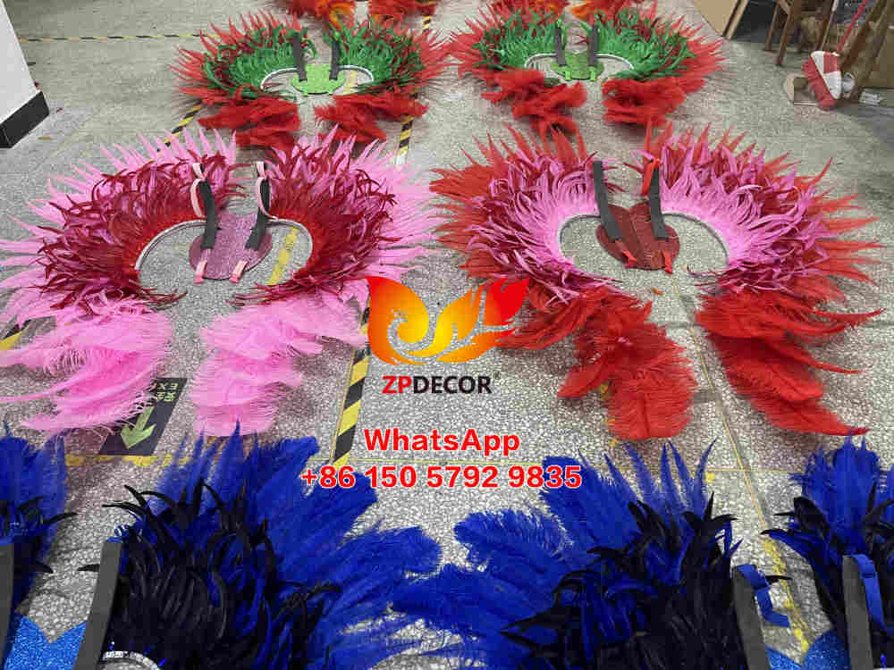 Zpdecor Real Made Dyed Ostrich Feathers Carnival Costumes BackPack Outfits