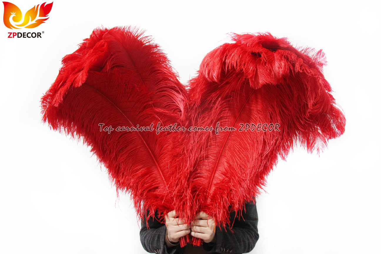 Zpdecor Feathers Factory Wholsale 70-75 cm Red Ostrich Feathers for Carnival Costumes