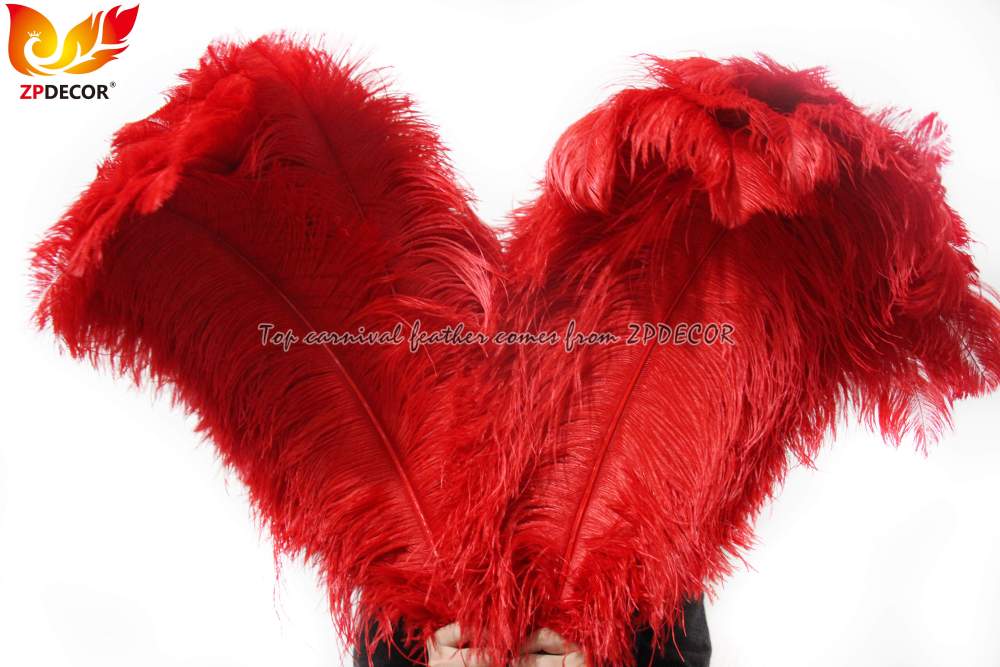 Zpdecor Feathers Factory Wholsale 70-75 cm Red Ostrich Feathers for Carnival Costumes