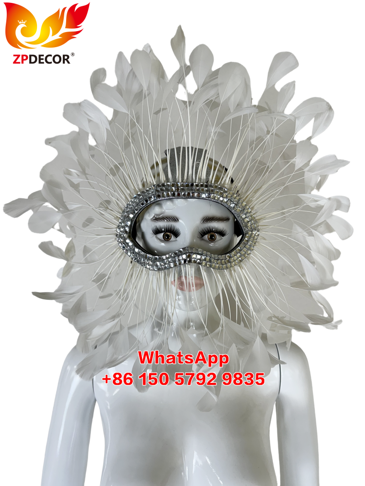 Zpdecor Feathers Factory Handmade Wholsale Stripped Goose Feathers Trim Mask for Dance