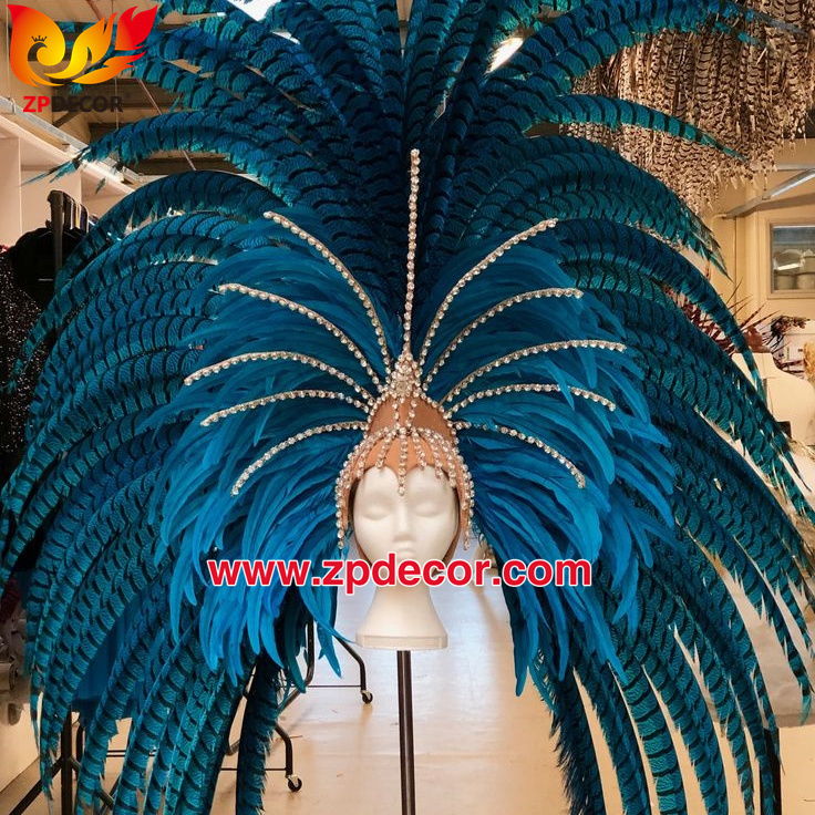Zpdecor Feathers Factory Wholesale Dyed Turquoise Blue Lady Amherst Pheasant Zebra Tail Feathers for Carnival Costumes Design