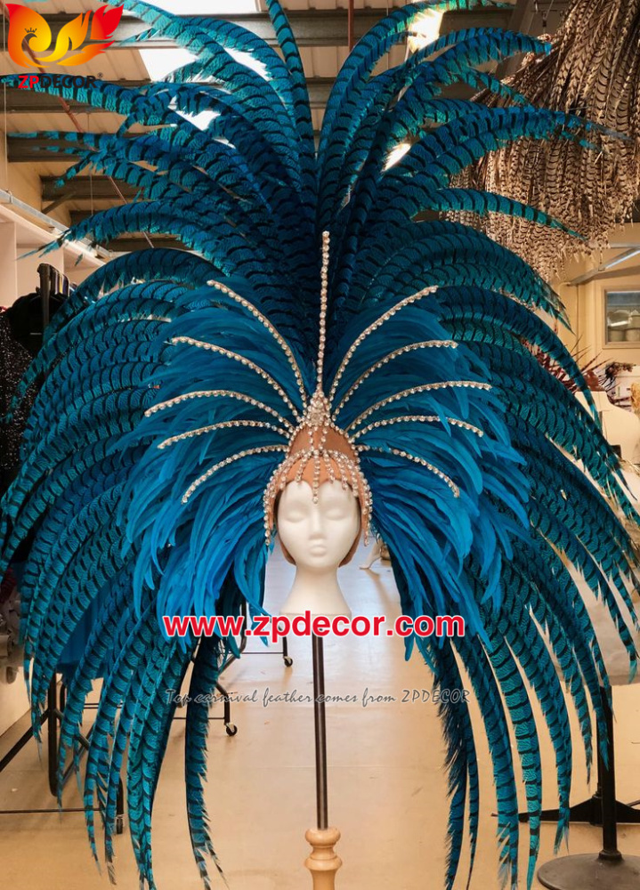 Zpdecor Feathers Factory Wholesale Dyed Royal Blue Lady Amherst Pheasant Zebra Tail Feathers for Carnival Costumes Design