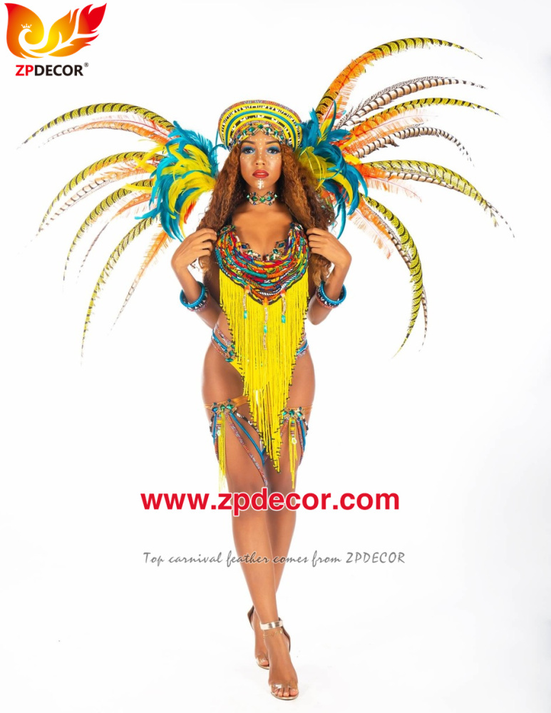 Zpdecor Feathers Factory Wholesale Dyed Yellow Lady Amherst Pheasant Zebra Tail Feathers for Carnival Costumes Design