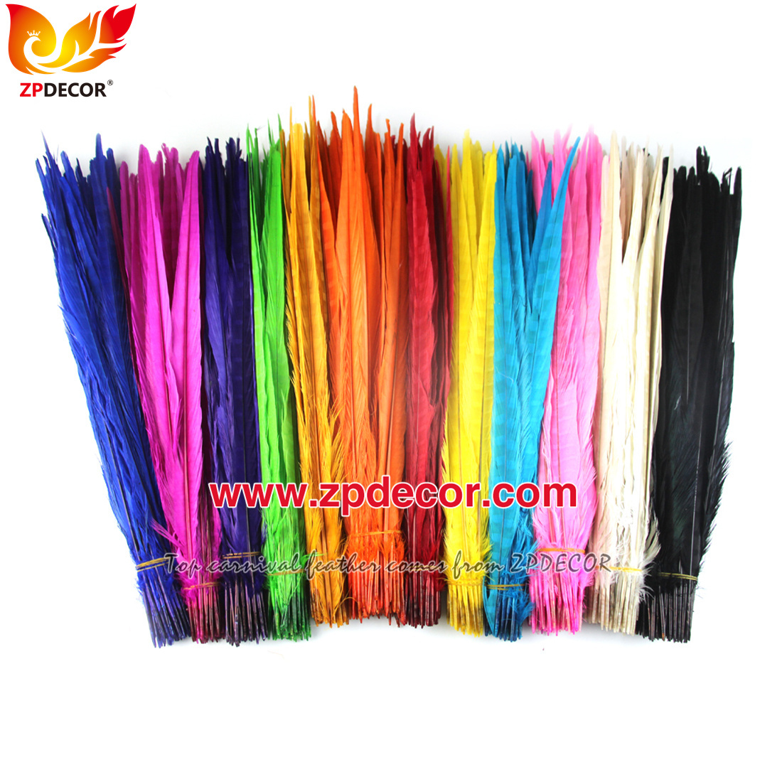 Zpdecor Feathers Factory Wholesale 40-45 cm Bleached Dyed Ringneck Pheasant Tail Feathers
