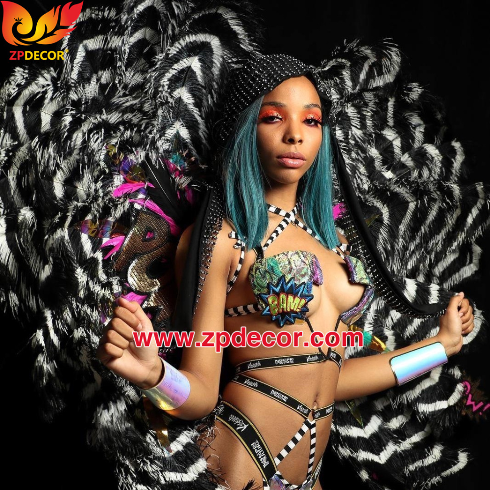 Zpdecor Feathers Wholsale Striped Black and White Large Ostrich Feathers for Carnival Costumes