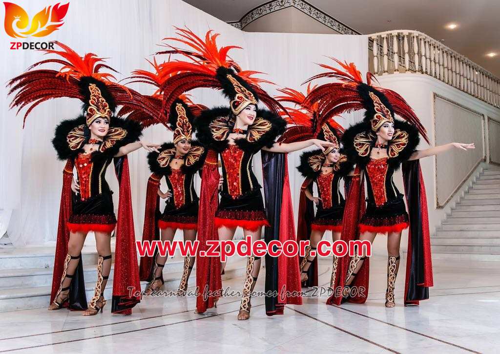 Zpdecor Feathers Factory Wholesale Dyed Red Lady Amherst Pheasant Zebra Tail Feathers for Carnival Costumes Design