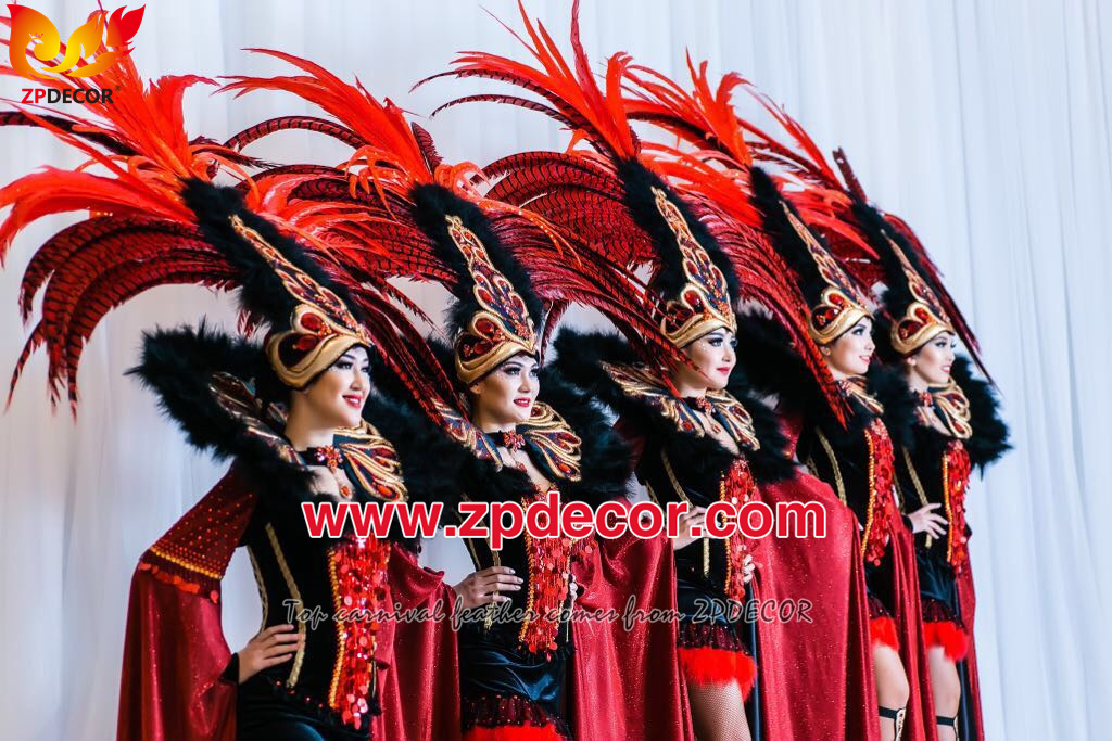Zpdecor Feathers Factory Wholesale Dyed Red Lady Amherst Pheasant Zebra Tail Feathers for Carnival Costumes Design