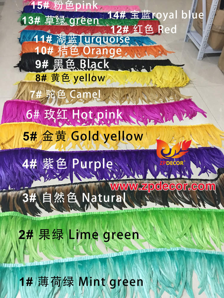Zpdecor Feathers Factory Wholesale 30-35cm 16 Colors Stock Rooster Coque Tail Feathers Trim for Carnival Costumes Design