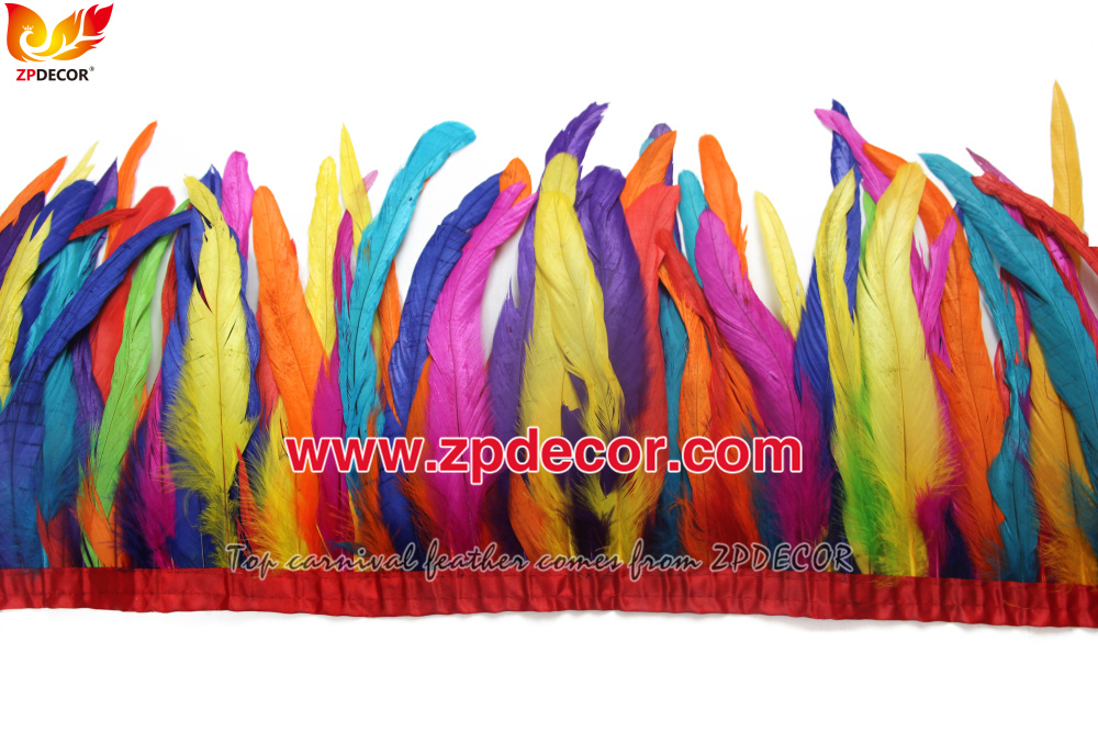 Zpdecor Feathers Factory Wholesale 25-30 cm Stock Bleached Dyed Rooster Coque Tail Feathers Trim for Carnival Costumes Design
