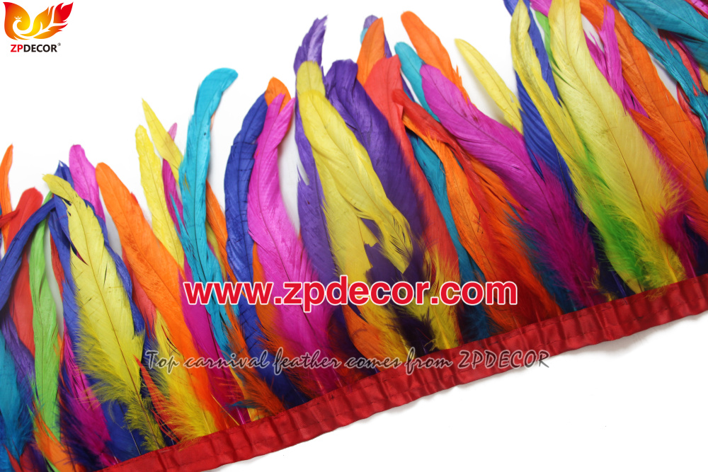 Zpdecor Feathers Factory Wholesale 25-30 cm Stock Bleached Dyed Rooster Coque Tail Feathers Trim for Carnival Costumes Design