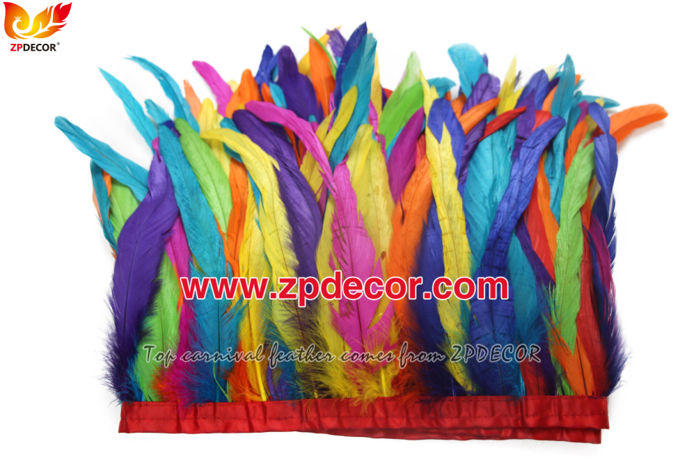 Zpdecor Feathers Factory Wholesale 25-30 cm Stock Bleached Dyed Rooster Coque Tail Feathers Trim for Carnival Costumes Design