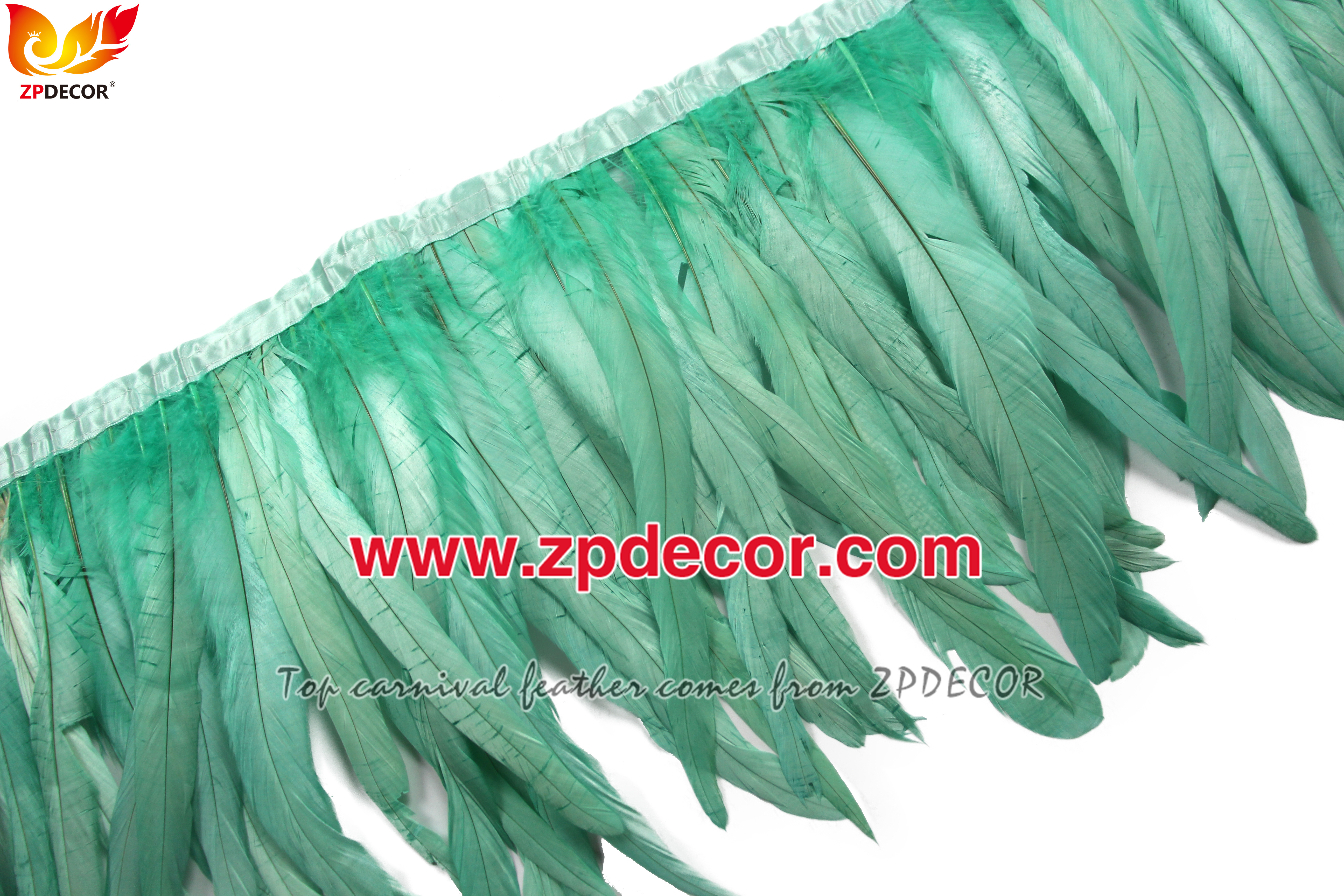 Zpdecor Feathers Factory Wholesale 25-30 cm Bleached Dyed Mint Green Rooster Coque Tail Feathers Trim for Notting Hill Carnival Costumes
