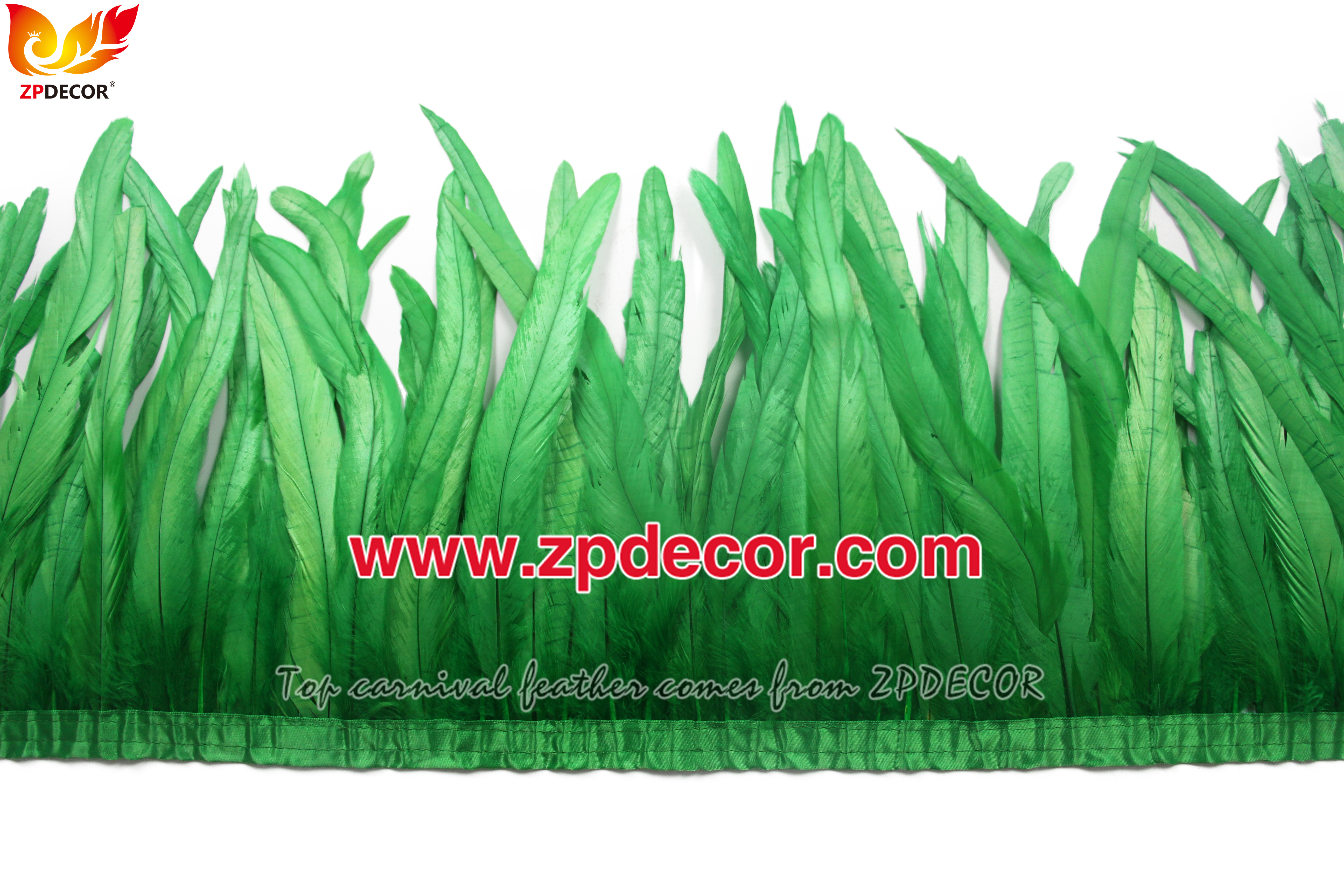 Zpdecor Feathers Factory Wholesale 25-30 cm Bleached Dyed Green Rooster Coque Tail Feathers Trim for Notting Hill Carnival