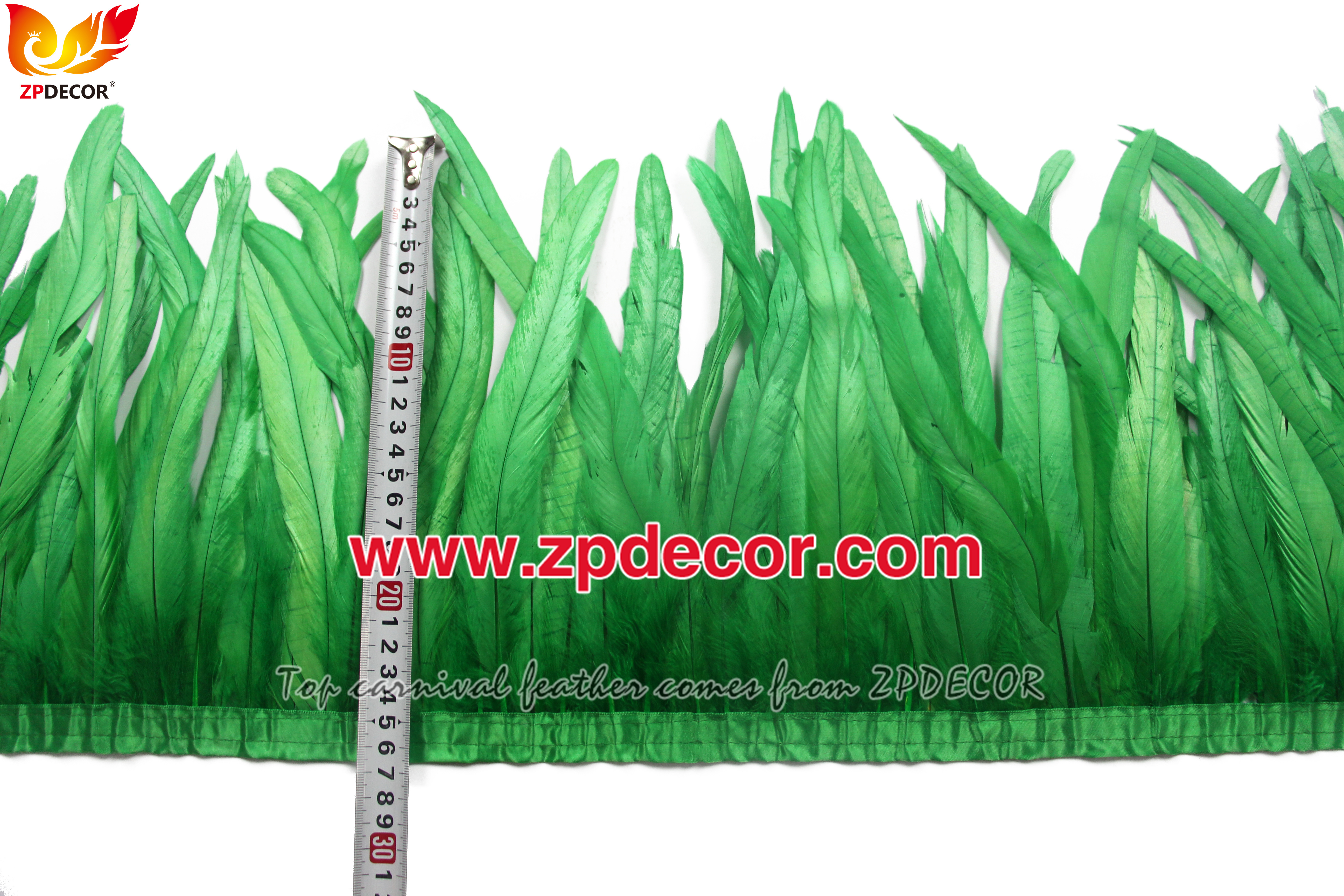 Zpdecor Feathers Factory Wholesale 25-30 cm Bleached Dyed Green Rooster Coque Tail Feathers Trim for Notting Hill Carnival