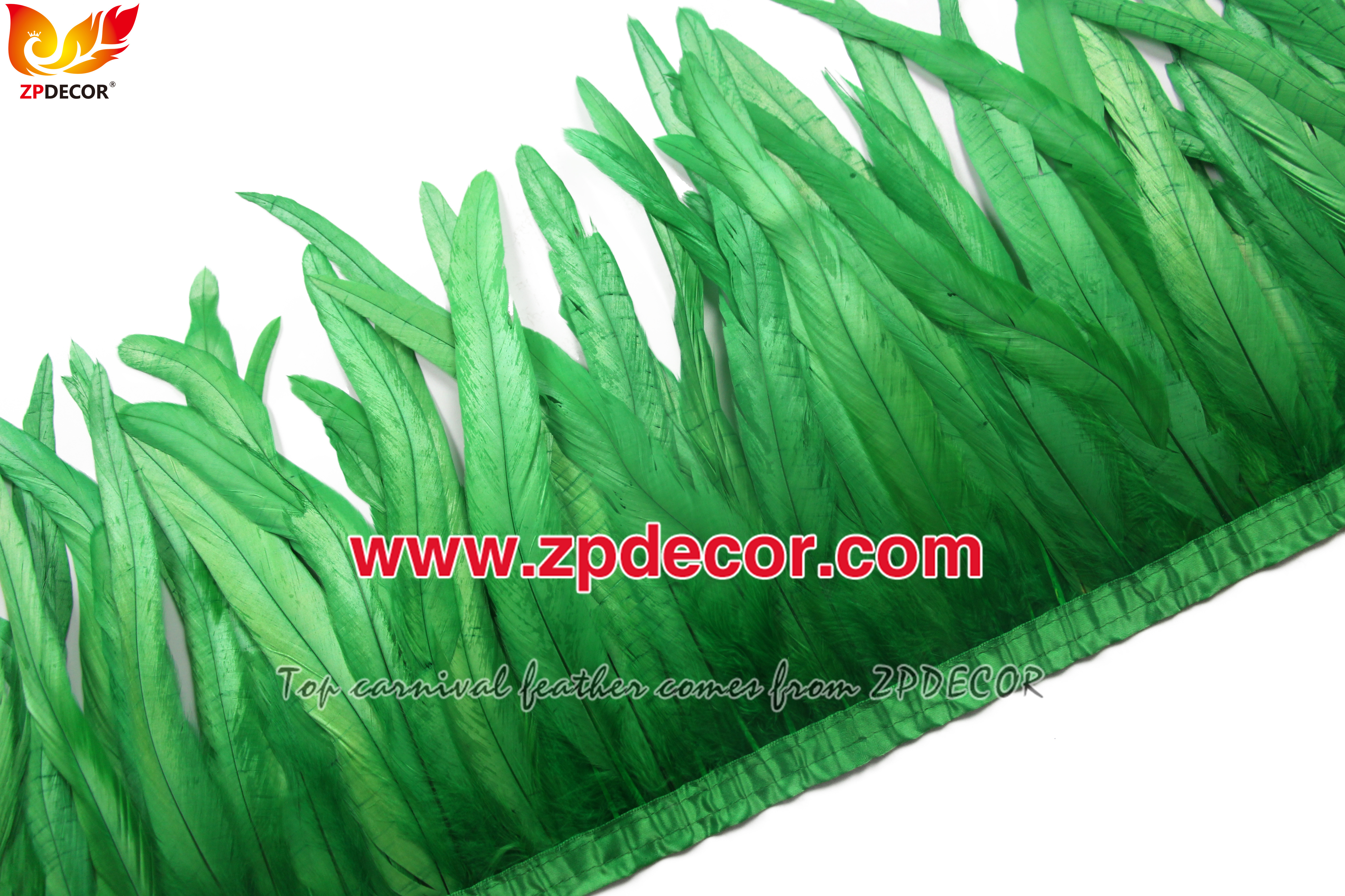 Zpdecor Feathers Factory Wholesale 25-30 cm Bleached Dyed Green Rooster Coque Tail Feathers Trim for Notting Hill Carnival