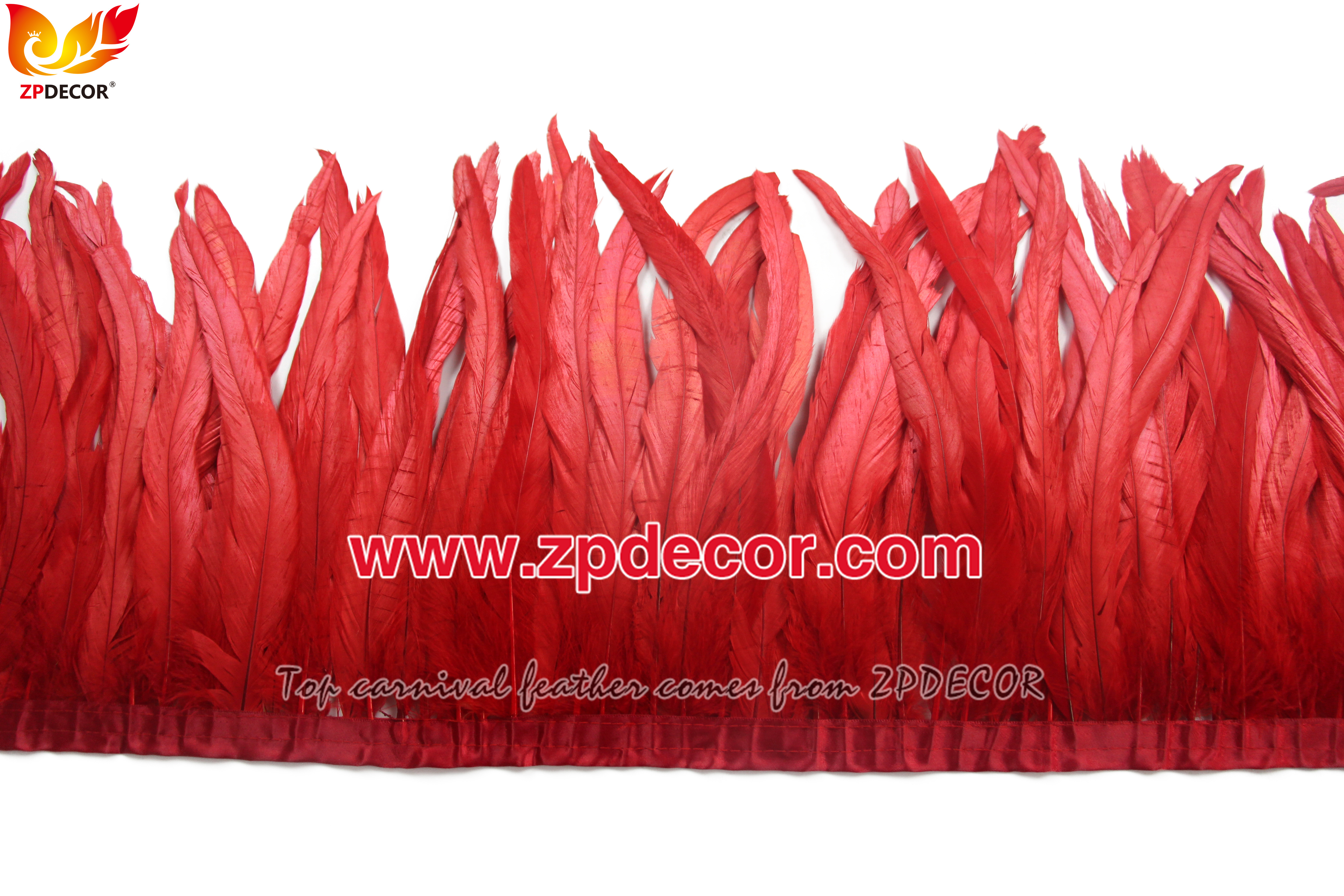 Zpdecor Feathers Factory Wholesale 25-30 cm Bleached Dyed Red Rooster Coque Tail Feathers Trim for Trinidadand Tobago Carnival