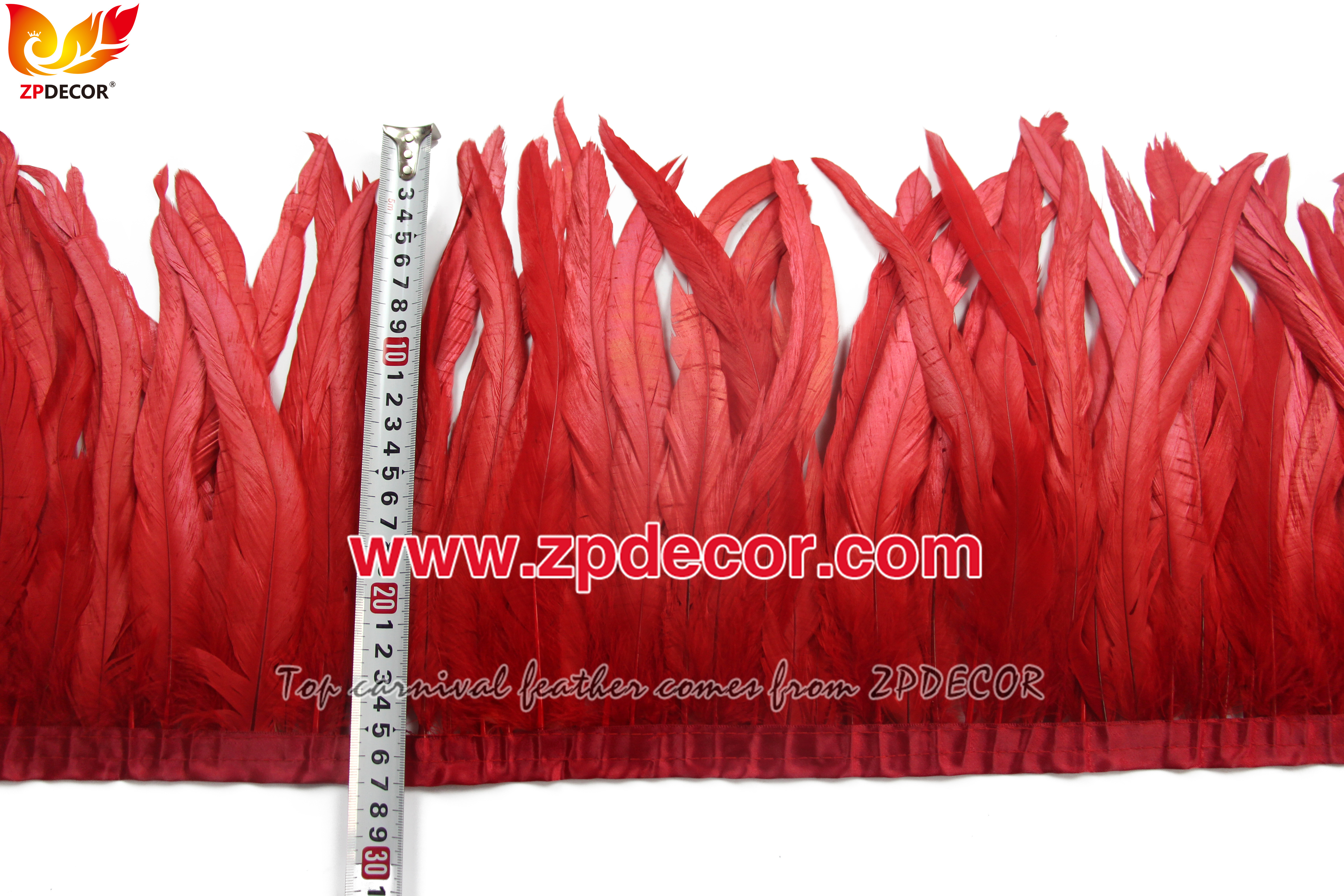 Zpdecor Feathers Factory Wholesale 25-30 cm Bleached Dyed Red Rooster Coque Tail Feathers Trim for Trinidadand Tobago Carnival