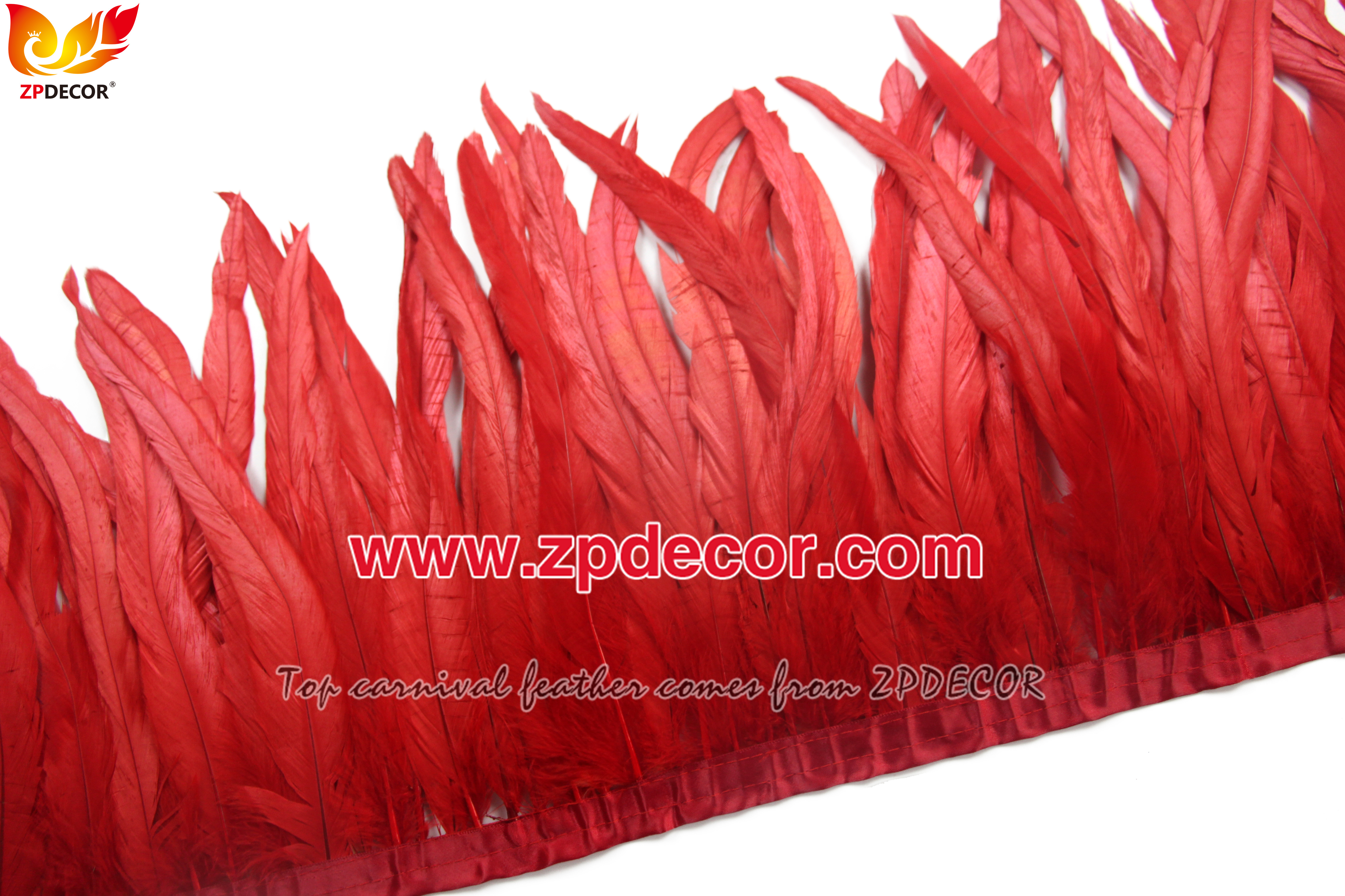 Zpdecor Feathers Factory Wholesale 25-30 cm Bleached Dyed Red Rooster Coque Tail Feathers Trim for Trinidadand Tobago Carnival