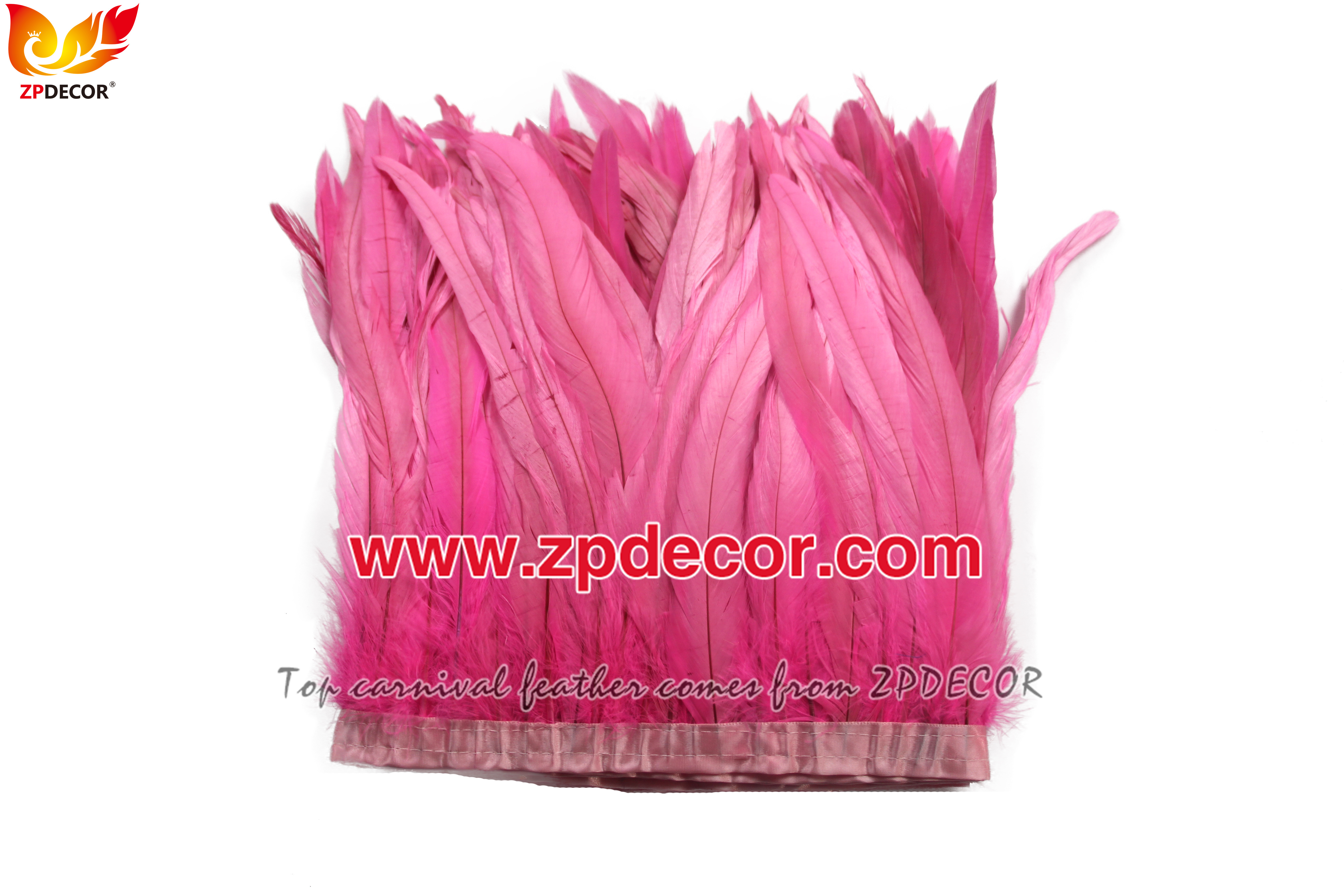 Zpdecor Feathers Factory Wholesale 25-30 cm Bleached Dyed Pink Rooster Coque Tail Feathers Trim for Miami Carnival Costumes