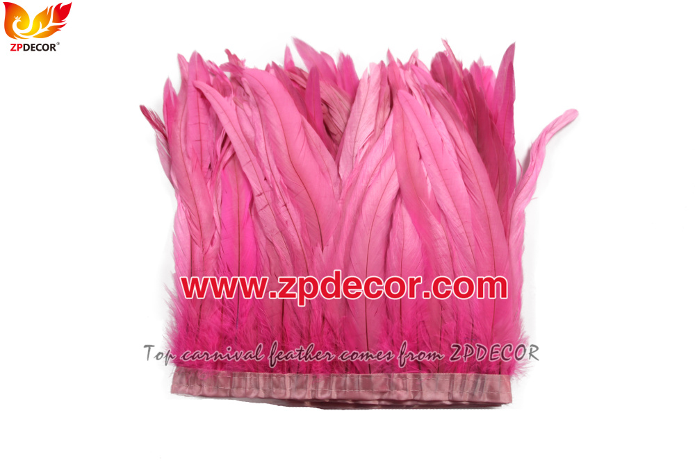 Zpdecor Feathers Factory Wholesale 25-30 cm Bleached Dyed Pink Rooster Coque Tail Feathers Trim for Miami Carnival Costumes