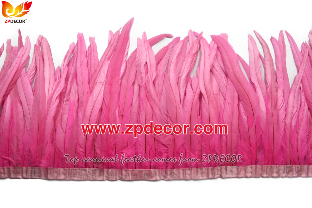 Zpdecor Feathers Factory Wholesale 25-30 cm Bleached Dyed Pink Rooster Coque Tail Feathers Trim for Miami Carnival Costumes