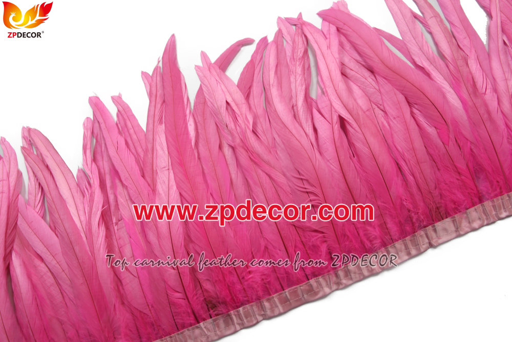 Zpdecor Feathers Factory Wholesale 25-30 cm Bleached Dyed Pink Rooster Coque Tail Feathers Trim for Miami Carnival Costumes