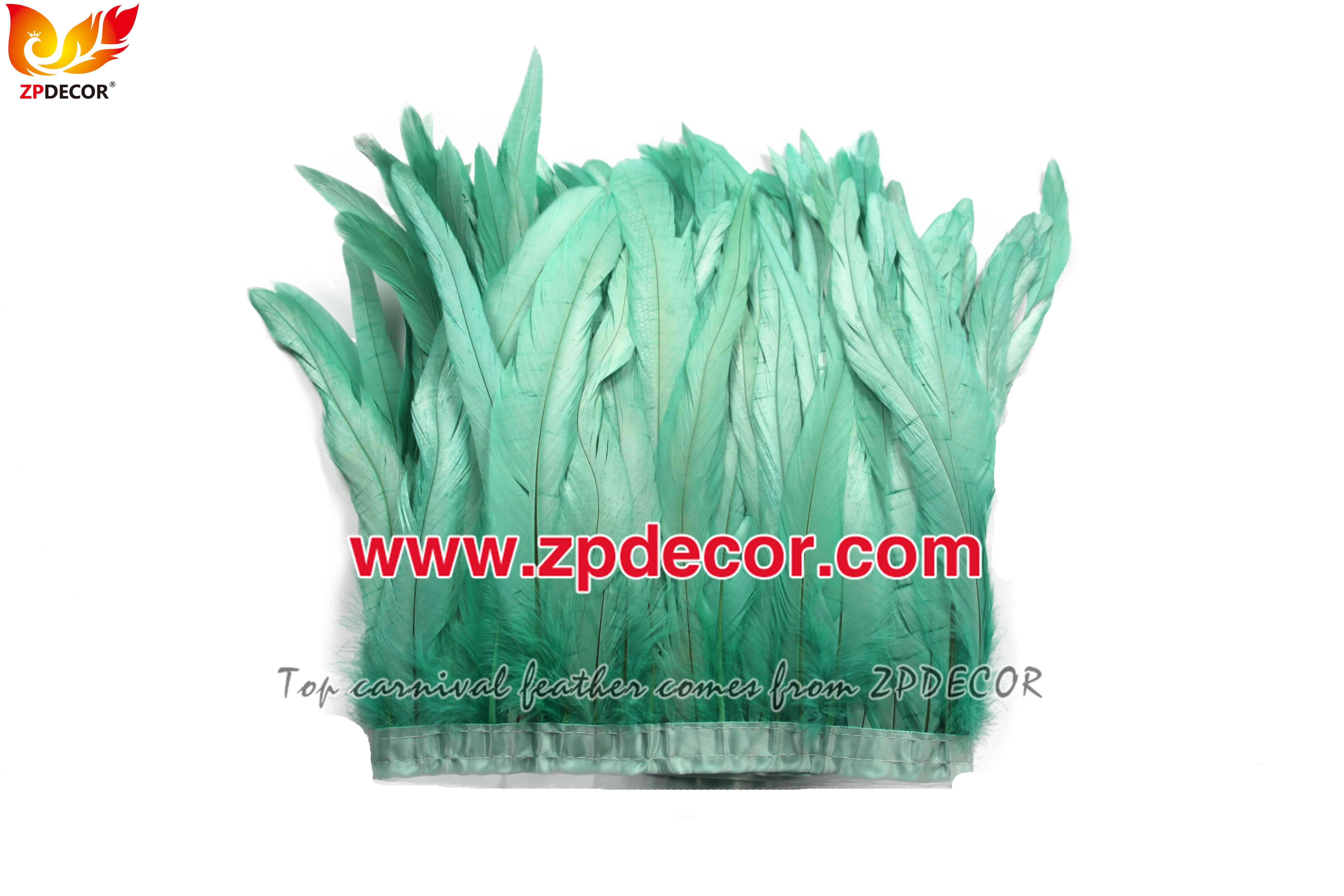 Zpdecor Feathers Factory Wholesale 25-30 cm Bleached Dyed Mint Green Rooster Coque Tail Feathers Trim for Notting Hill Carnival Costumes