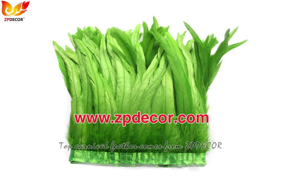 Zpdecor Feathers Factory Wholesale 25-30 cm Bleached Dyed Lime Green Rooster Coque Tail Feathers Trim for Bahams Jankanoo Carnival