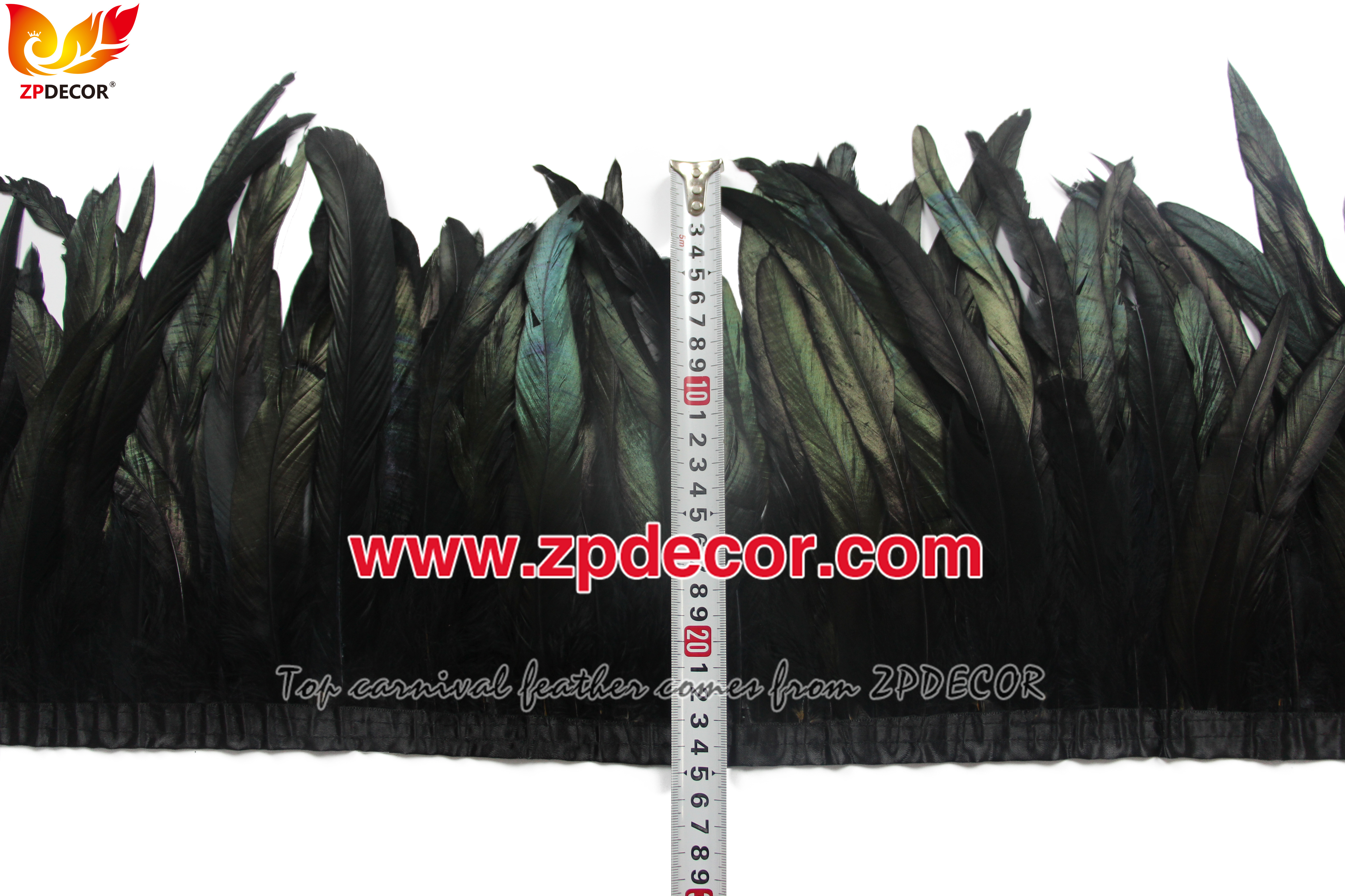Zpdecor Feathers Factory Wholesale 25-30 cm Dyed Black Rooster Coque Tail Feathers Trim for Miami Carnival Costumes