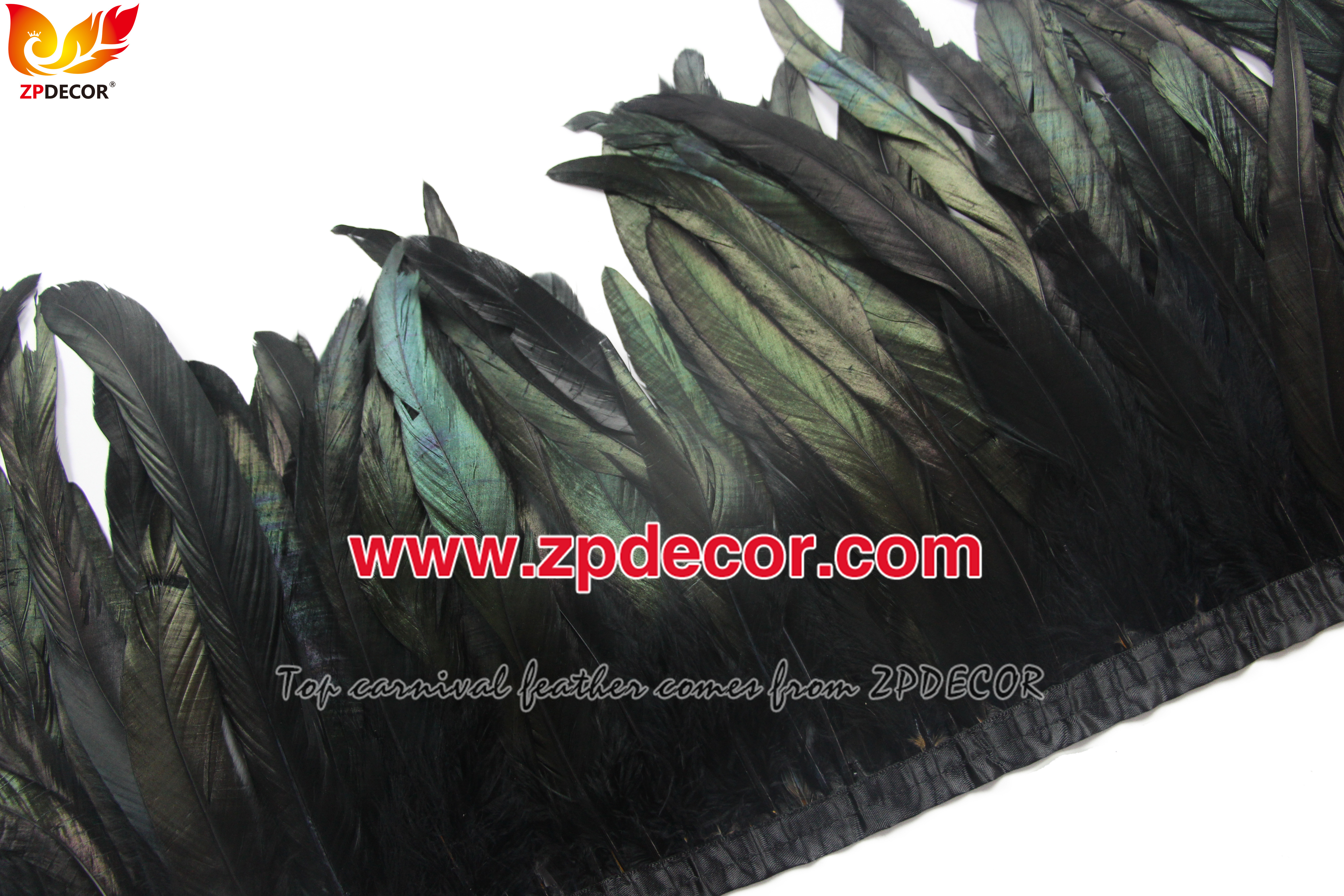 Zpdecor Feathers Factory Wholesale 25-30 cm Dyed Black Rooster Coque Tail Feathers Trim for Miami Carnival Costumes