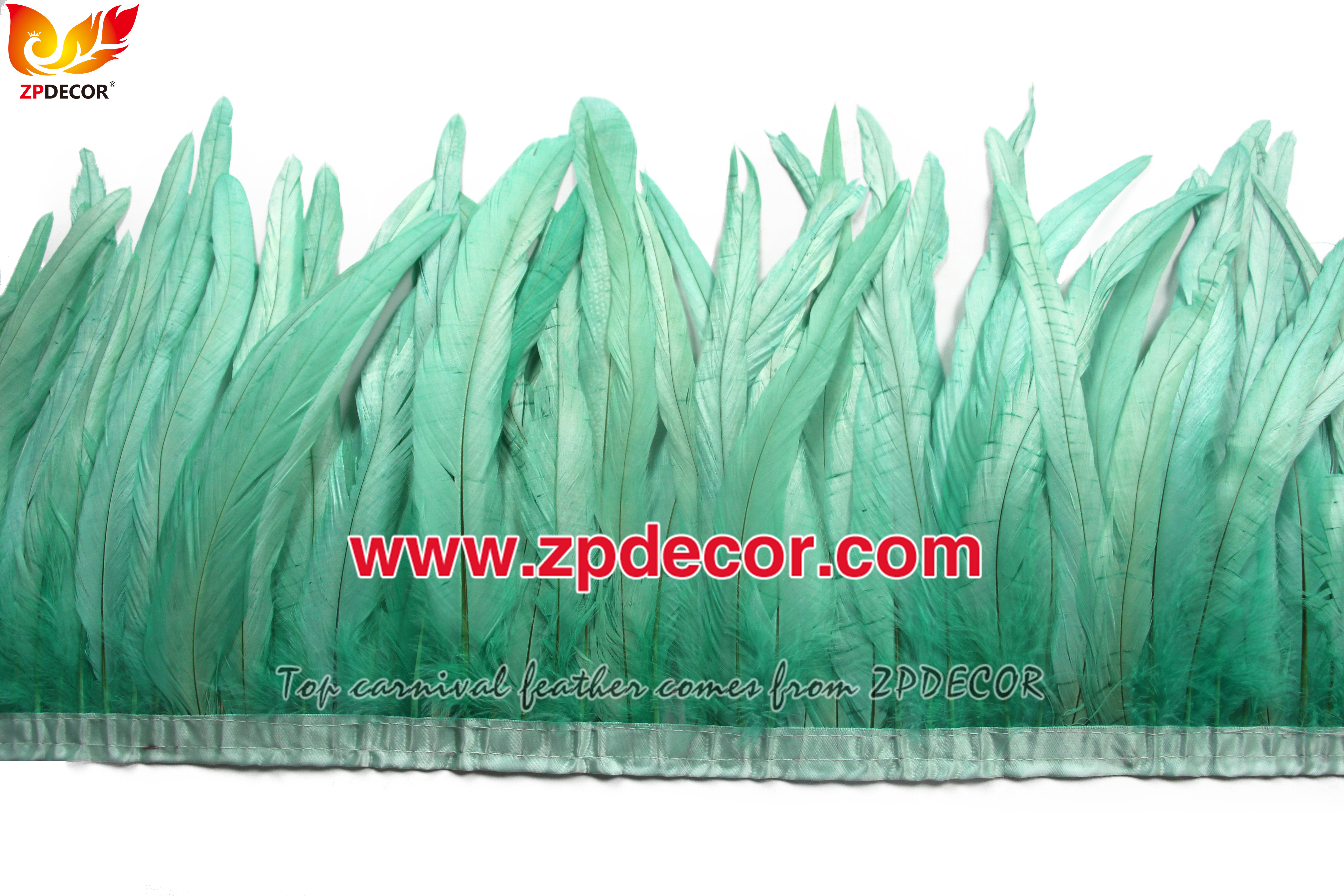 Zpdecor Feathers Factory Wholesale 25-30 cm Bleached Dyed Mint Green Rooster Coque Tail Feathers Trim for Notting Hill Carnival Costumes