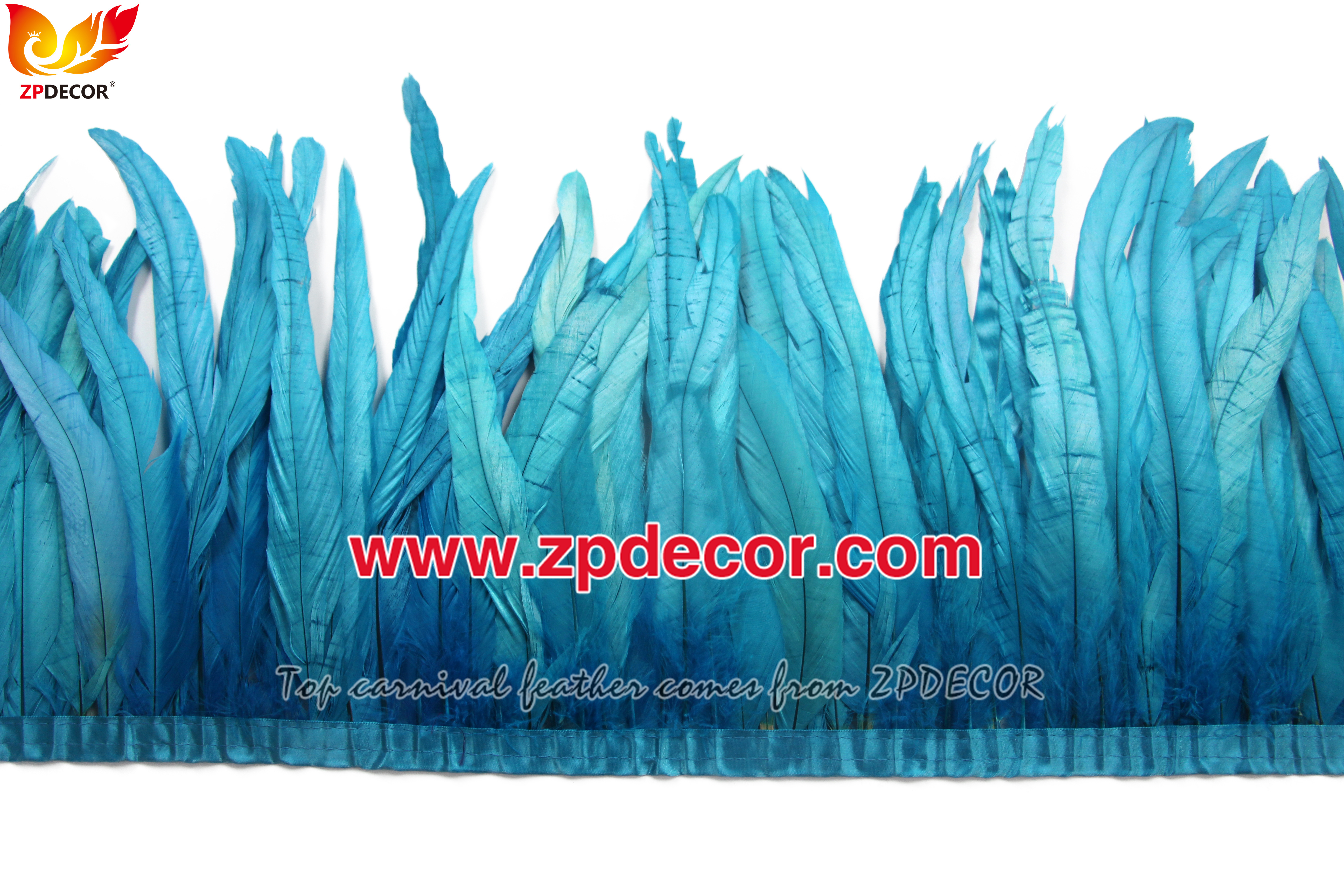 Zpdecor Feathers Factory Wholesale 25-30 cm Bleached Dyed Turquoise Rooster Coque Tail Feathers Trim for Trinidad and Tobago Carnival