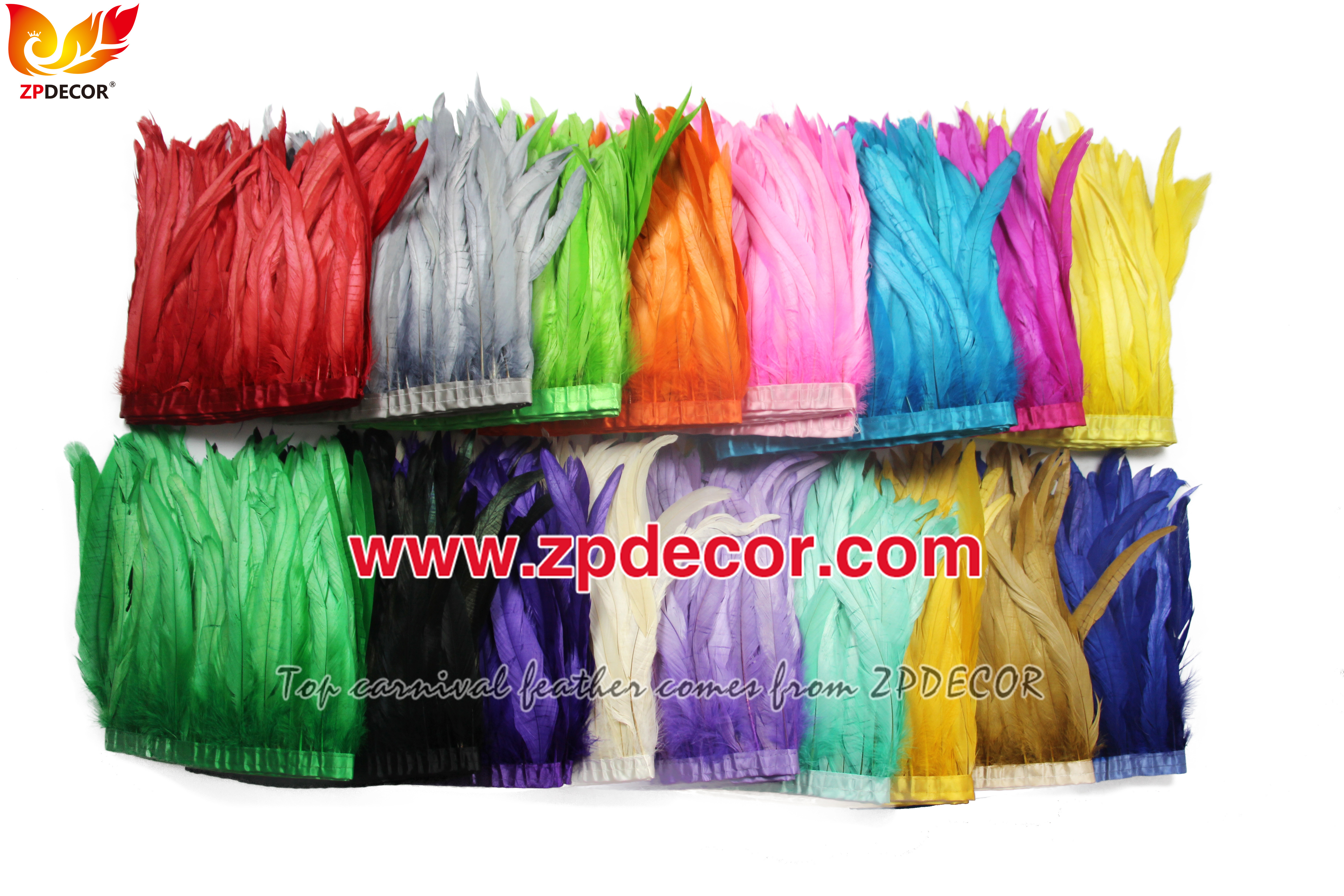 Zpdecor Feathers Factory Wholesale 25-30 cm Bleached Dyed Hot Pink Rooster Coque Tail Feathers Trim for Bahams Jankanoo Carnival