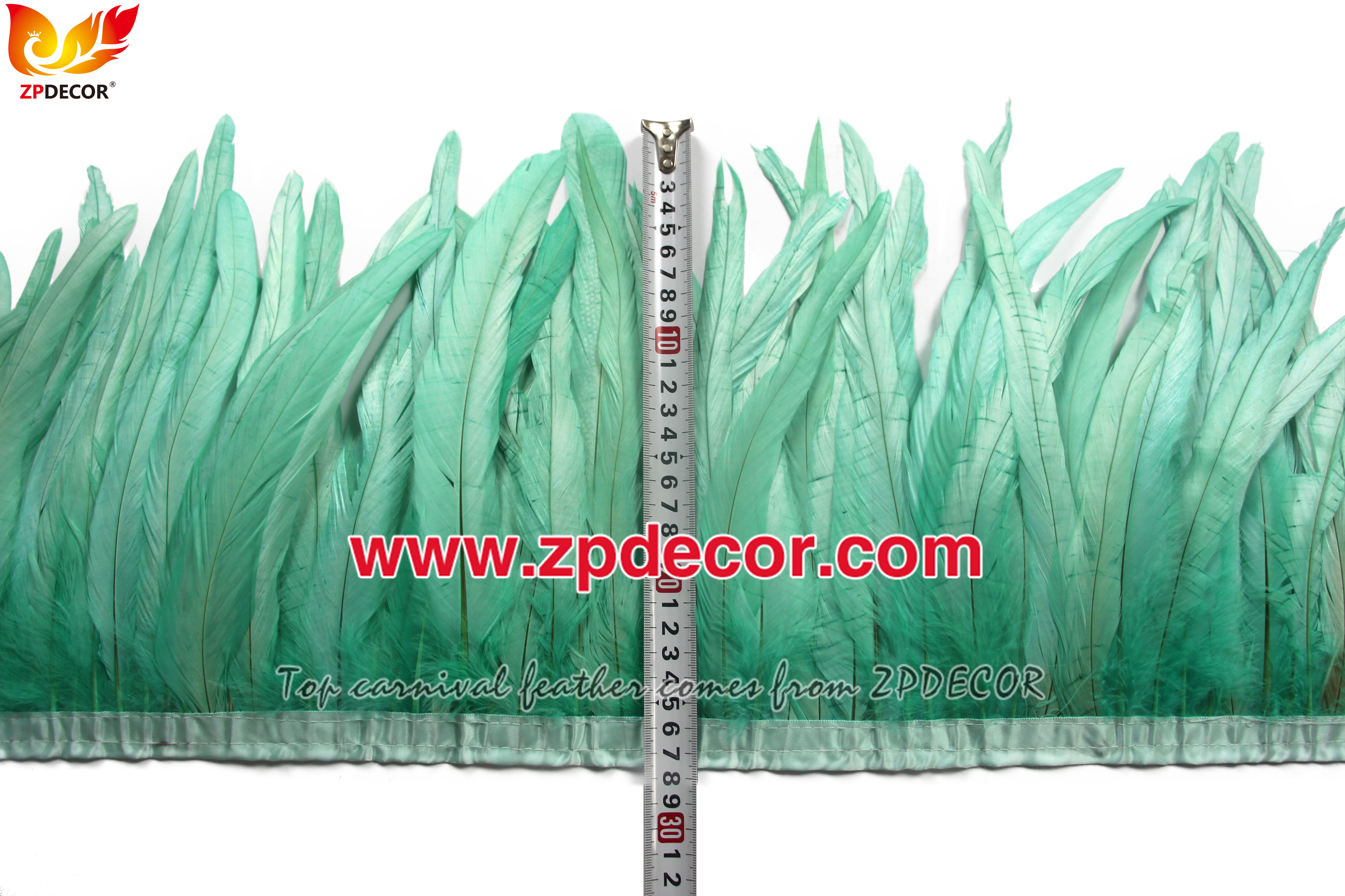 Zpdecor Feathers Factory Wholesale 25-30 cm Bleached Dyed Mint Green Rooster Coque Tail Feathers Trim for Notting Hill Carnival Costumes
