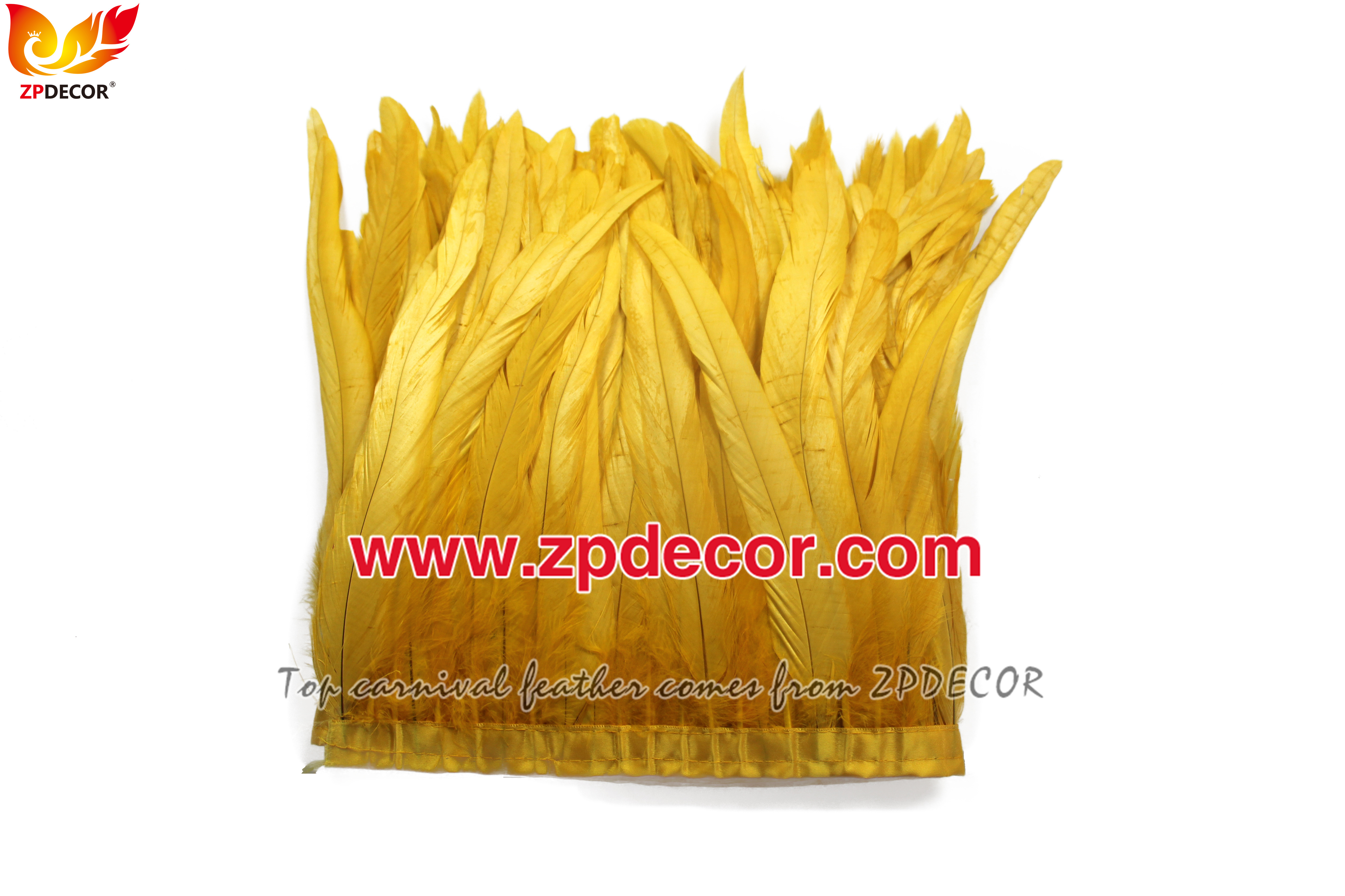 Zpdecor Feathers Factory Wholesale 25-30 cm Bleached Dyed Gold Yellow Rooster Coque Tail Feathers Trim for Notting Hill Carnival