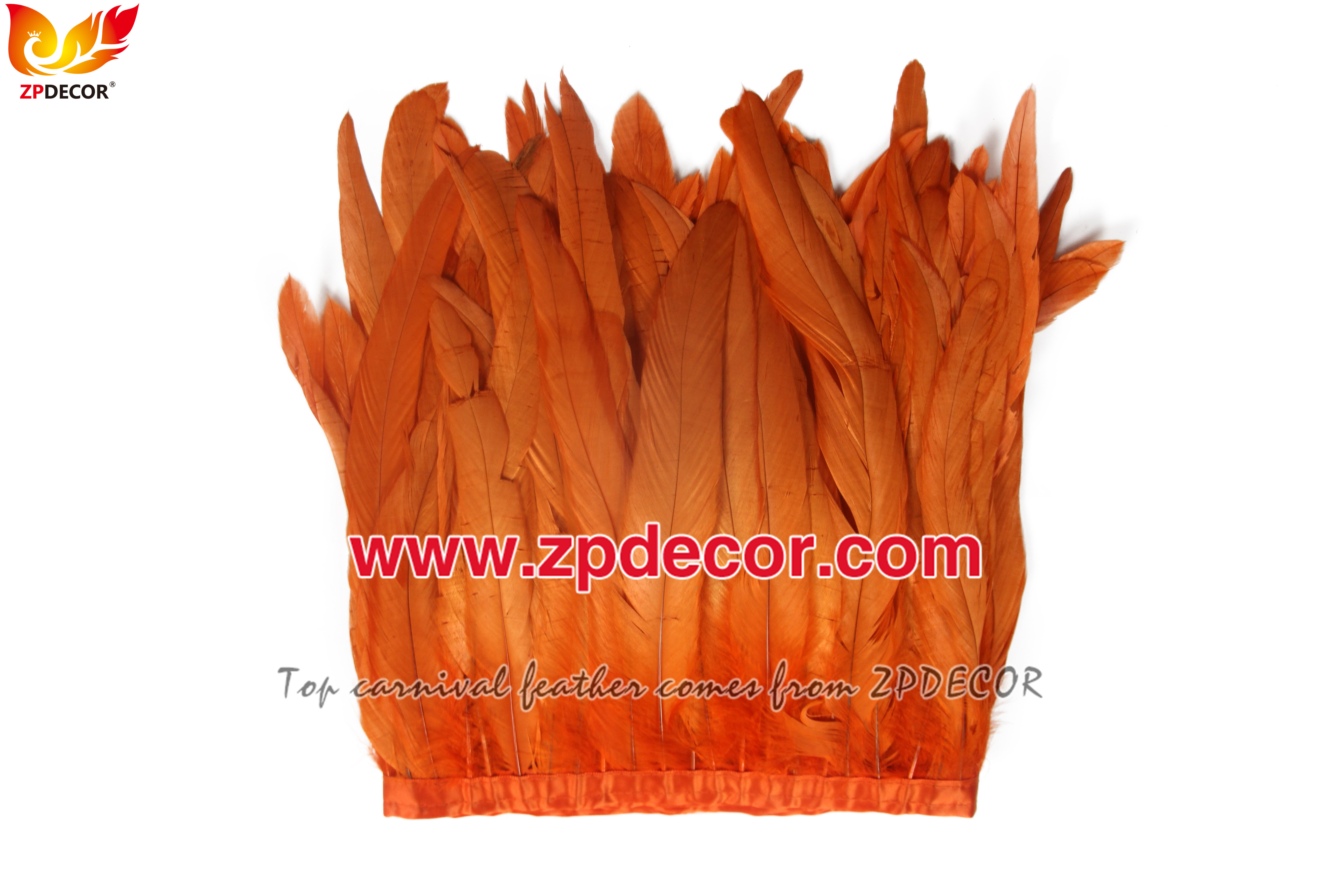 Zpdecor Feathers Factory Wholesale 25-30 cm Bleached Dyed Orange Rooster Coque Tail Feathers Trim for Carnival Costumes Design