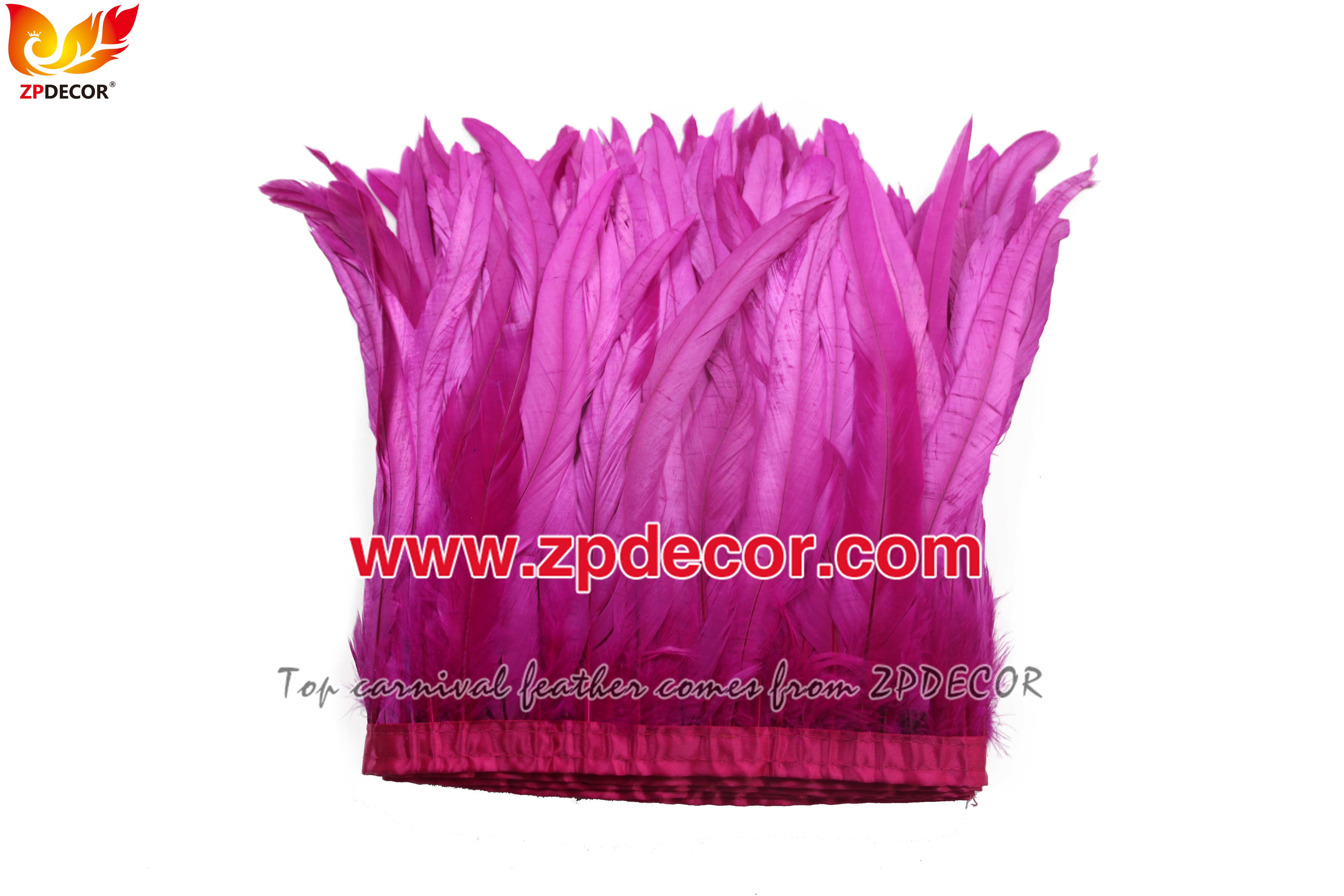 Zpdecor Feathers Factory Wholesale 25-30 cm Bleached Dyed Hot Pink Rooster Coque Tail Feathers Trim for Bahams Jankanoo Carnival