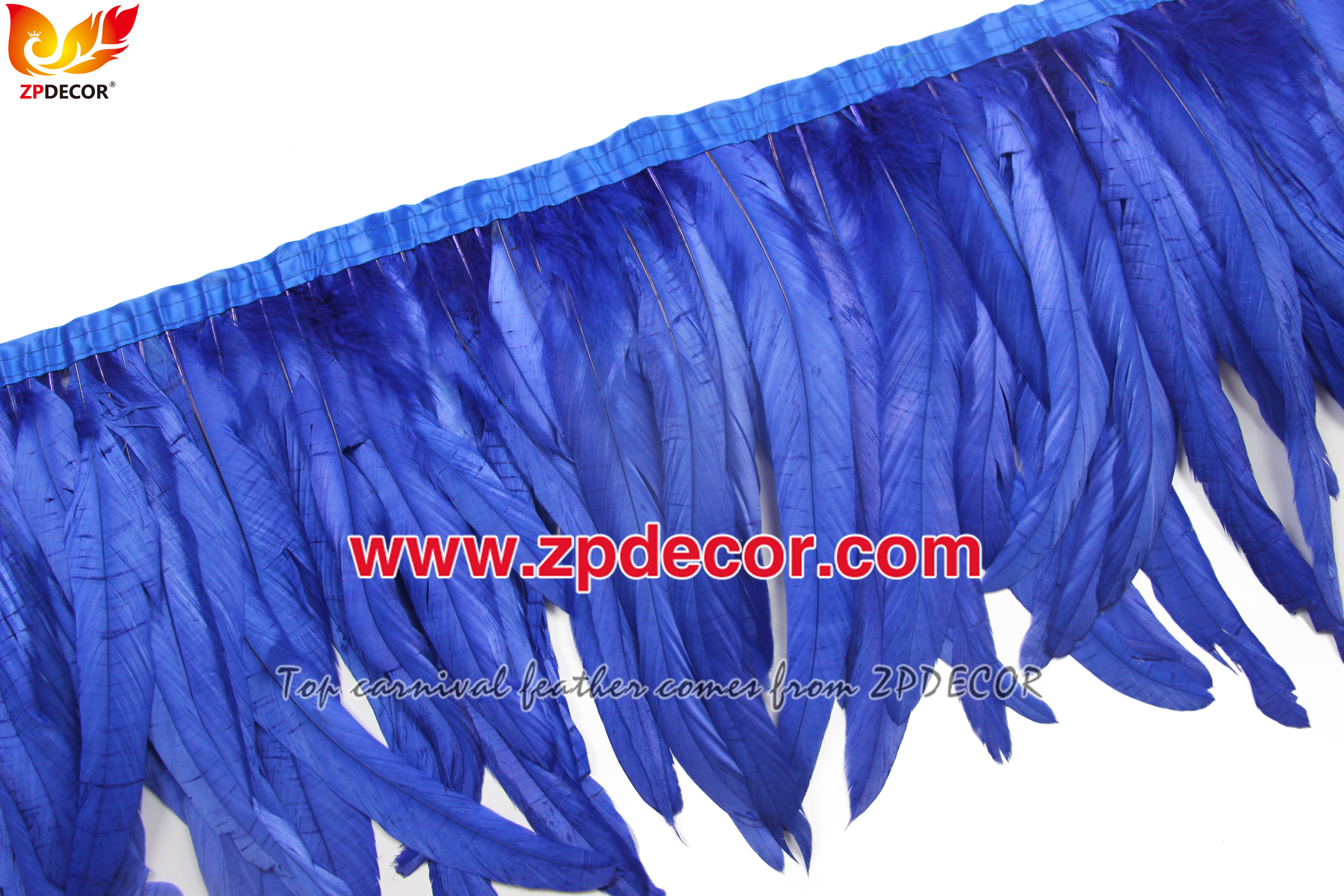 Zpdecor Feathers Factory Wholesale 25-30 cm Bleached Dyed Royal Blue Rooster Coque Tail Feathers Trim for Jamaica Carniva