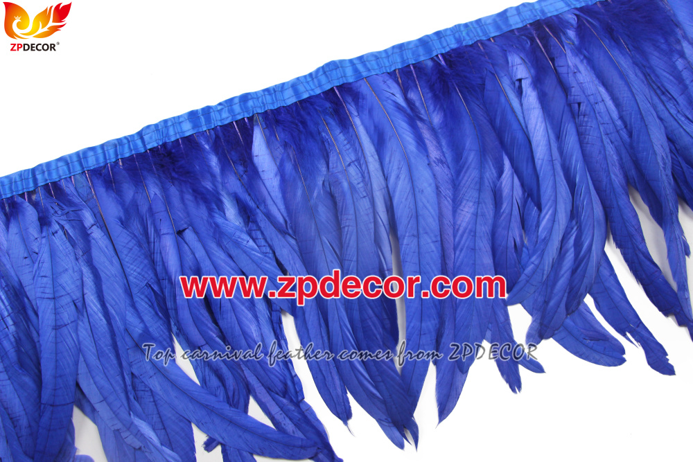 Zpdecor Feathers Factory Wholesale 25-30 cm Bleached Dyed Royal Blue Rooster Coque Tail Feathers Trim for Jamaica Carniva