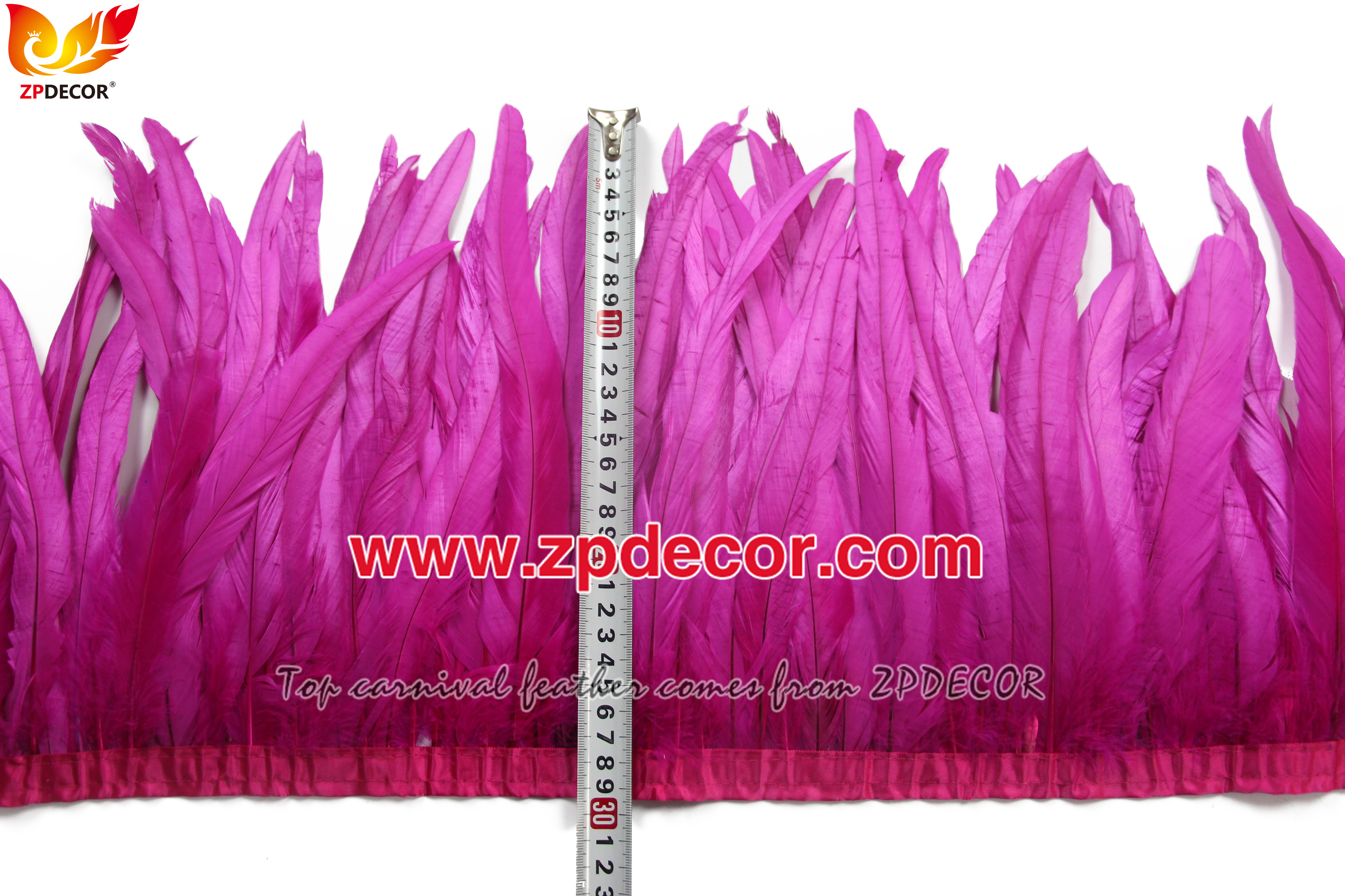 Zpdecor Feathers Factory Wholesale 25-30 cm Bleached Dyed Hot Pink Rooster Coque Tail Feathers Trim for Bahams Jankanoo Carnival