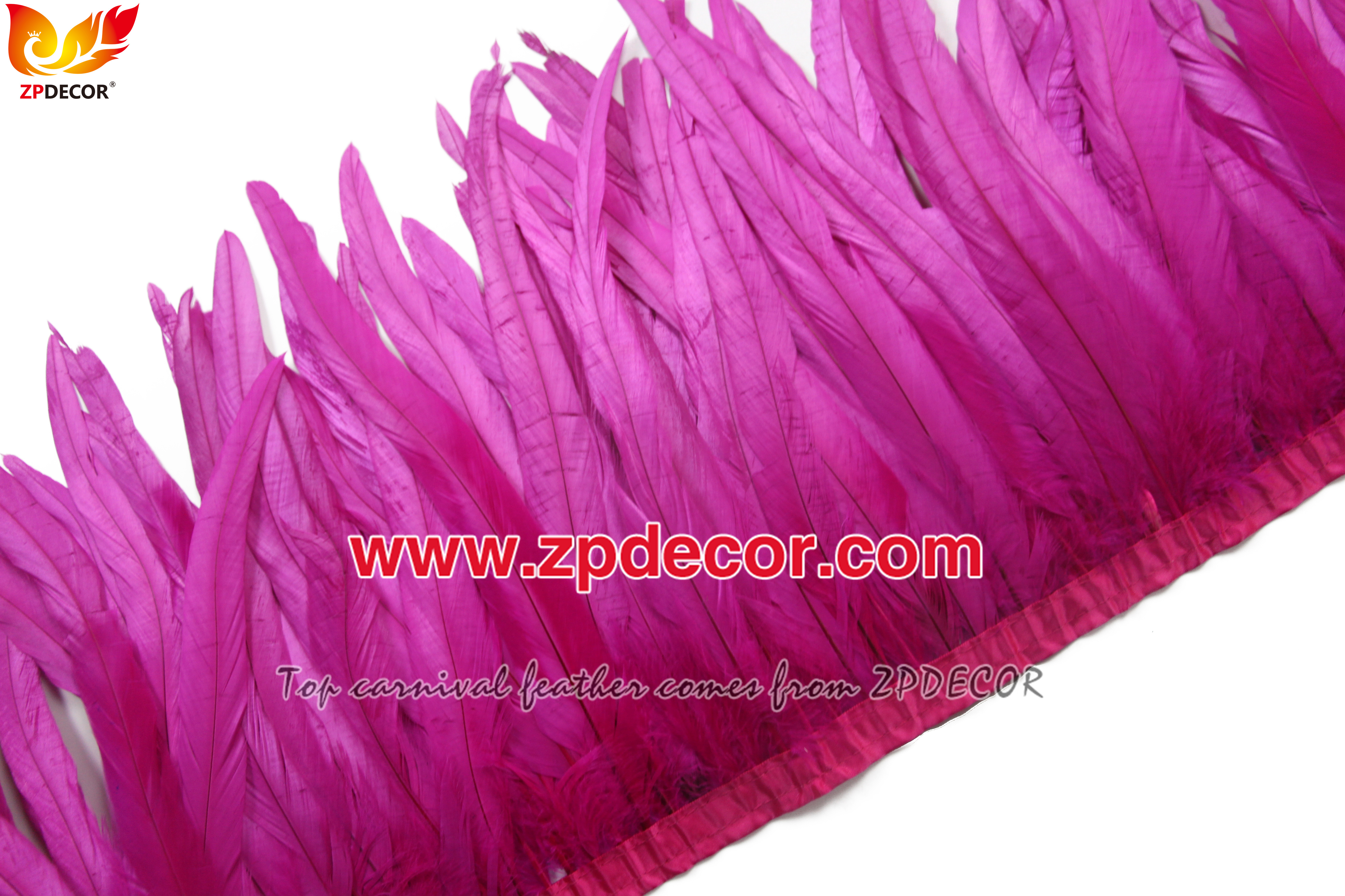 Zpdecor Feathers Factory Wholesale 25-30 cm Bleached Dyed Hot Pink Rooster Coque Tail Feathers Trim for Bahams Jankanoo Carnival