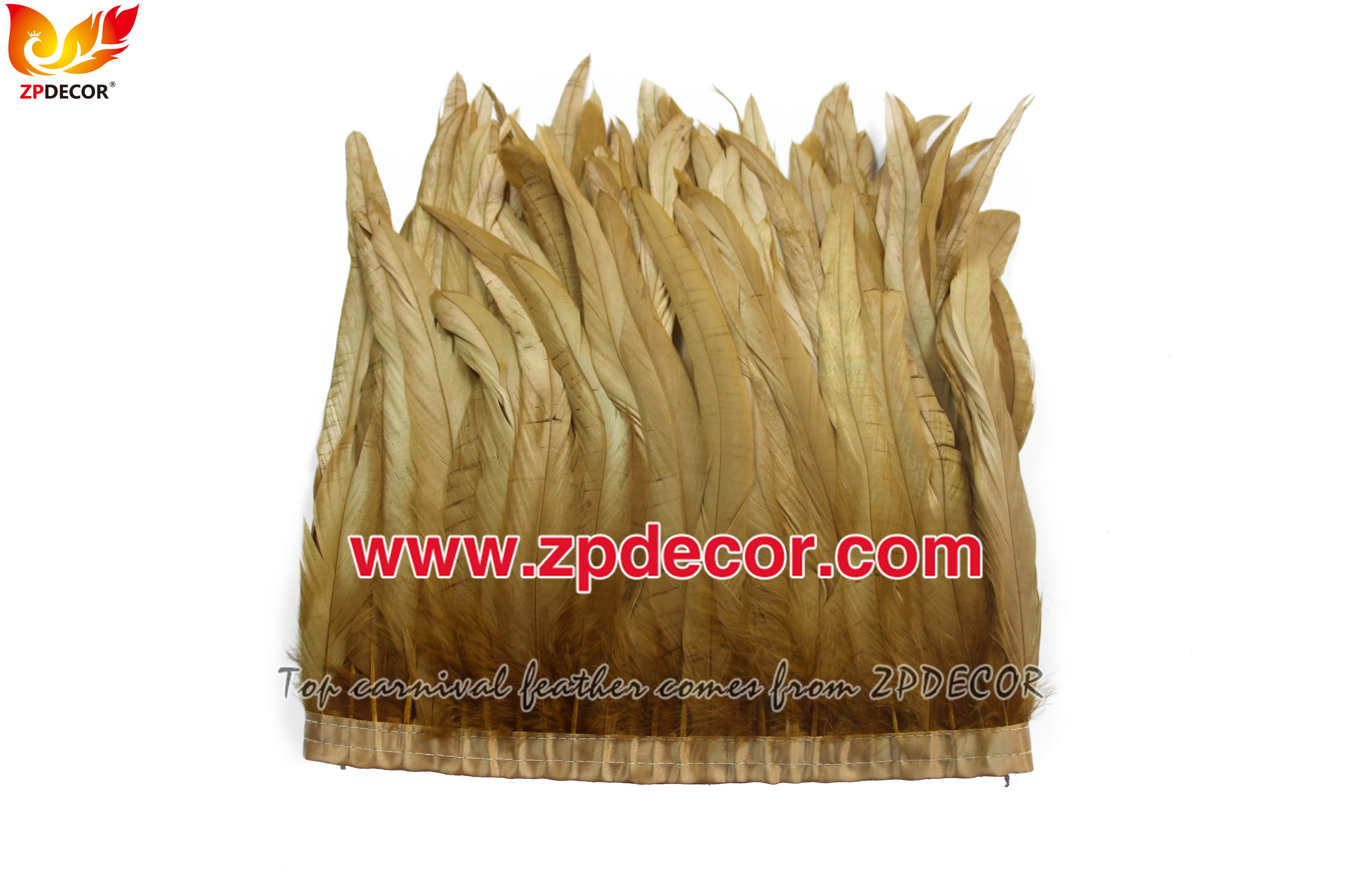 Zpdecor Feathers Factory Wholesale 25-30 cm Bleached Dyed Camel Rooster Coque Tail Feathers Trim for Bahams Jankanoo Carnival