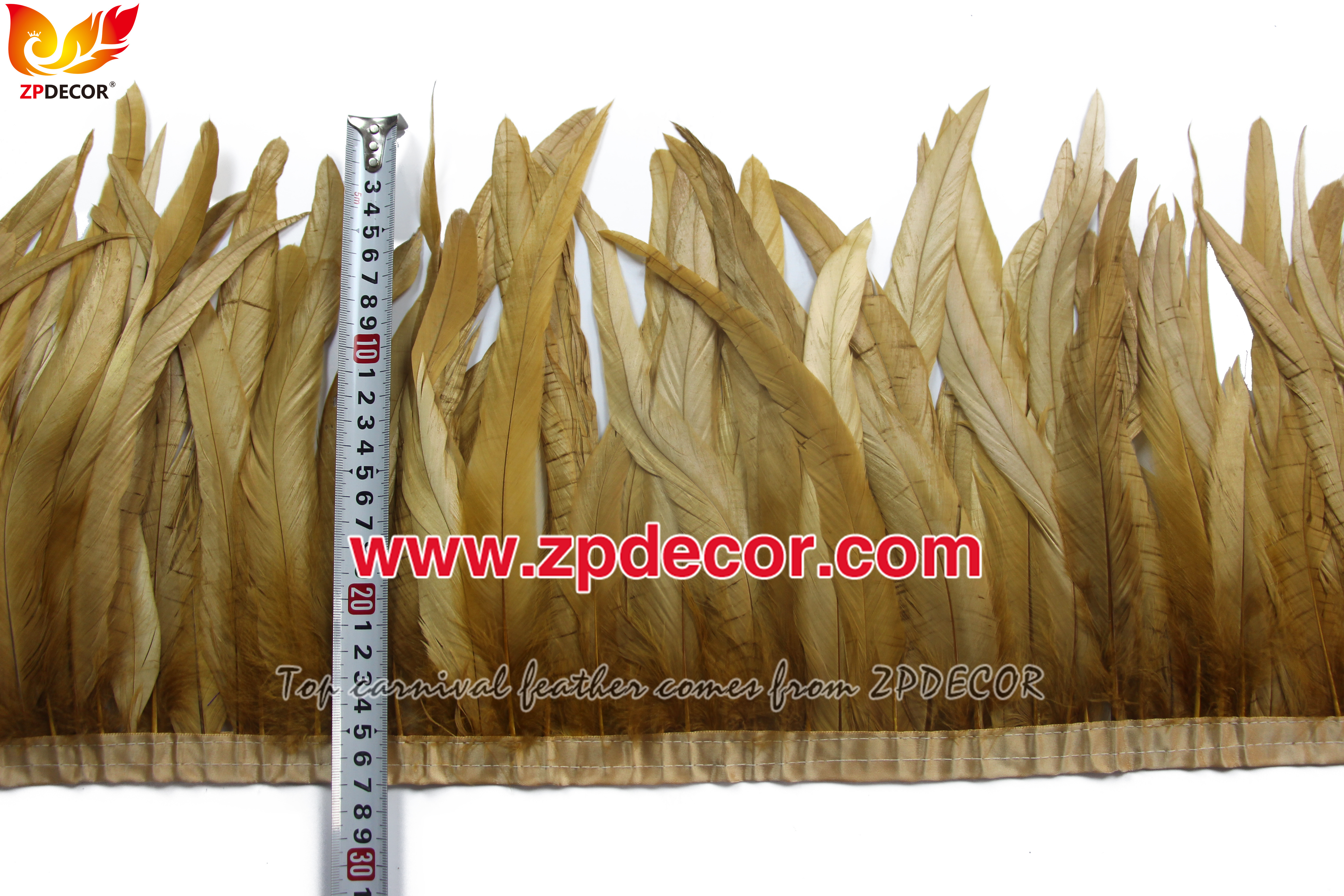 Zpdecor Feathers Factory Wholesale 25-30 cm Bleached Dyed Camel Rooster Coque Tail Feathers Trim for Bahams Jankanoo Carnival