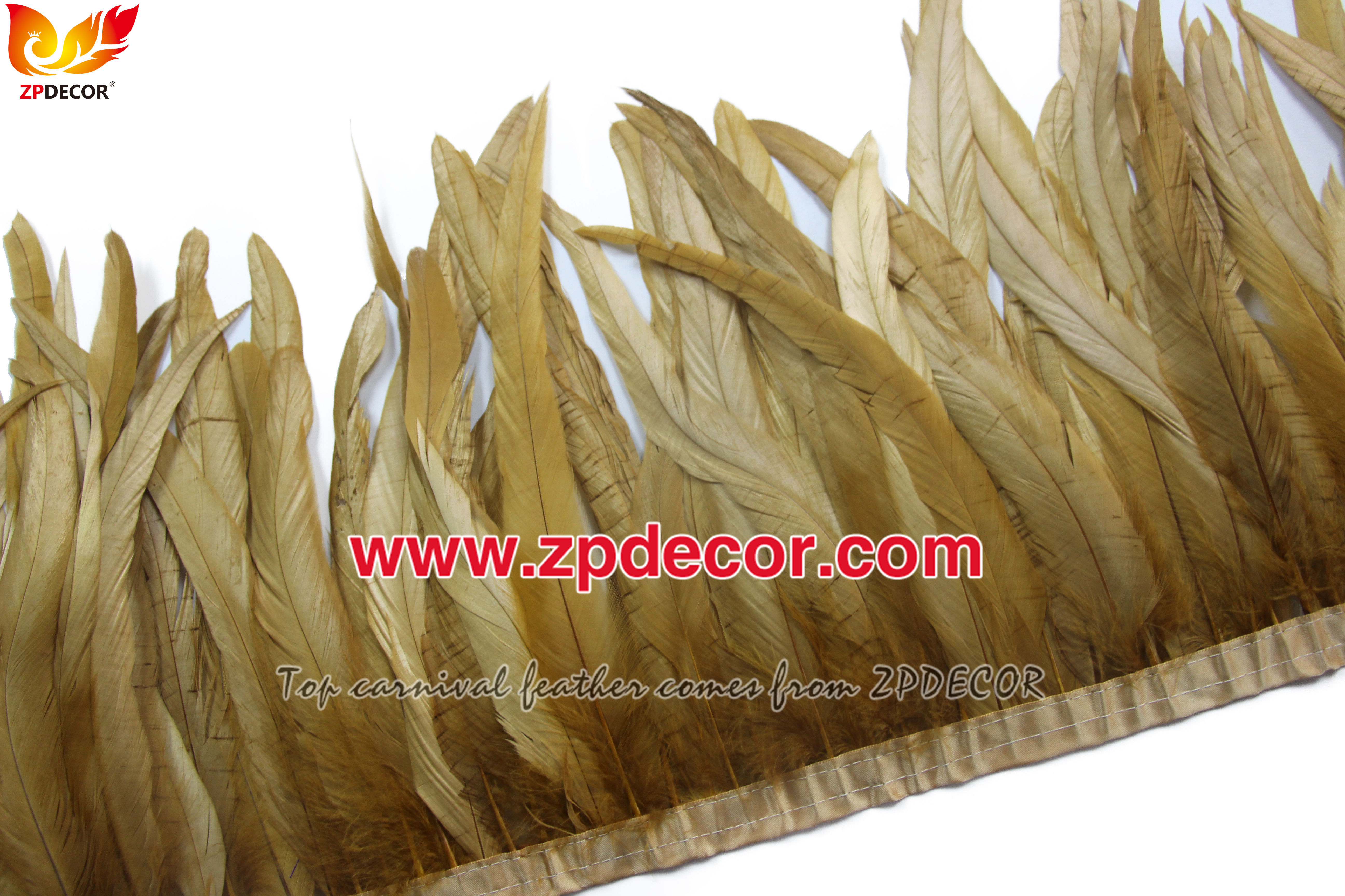 Zpdecor Feathers Factory Wholesale 25-30 cm Bleached Dyed Camel Rooster Coque Tail Feathers Trim for Bahams Jankanoo Carnival