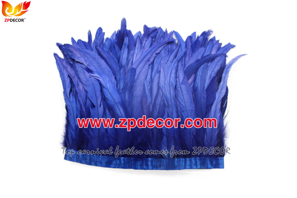Zpdecor Feathers Factory Wholesale 25-30 cm Bleached Dyed Royal Blue Rooster Coque Tail Feathers Trim for Jamaica Carniva