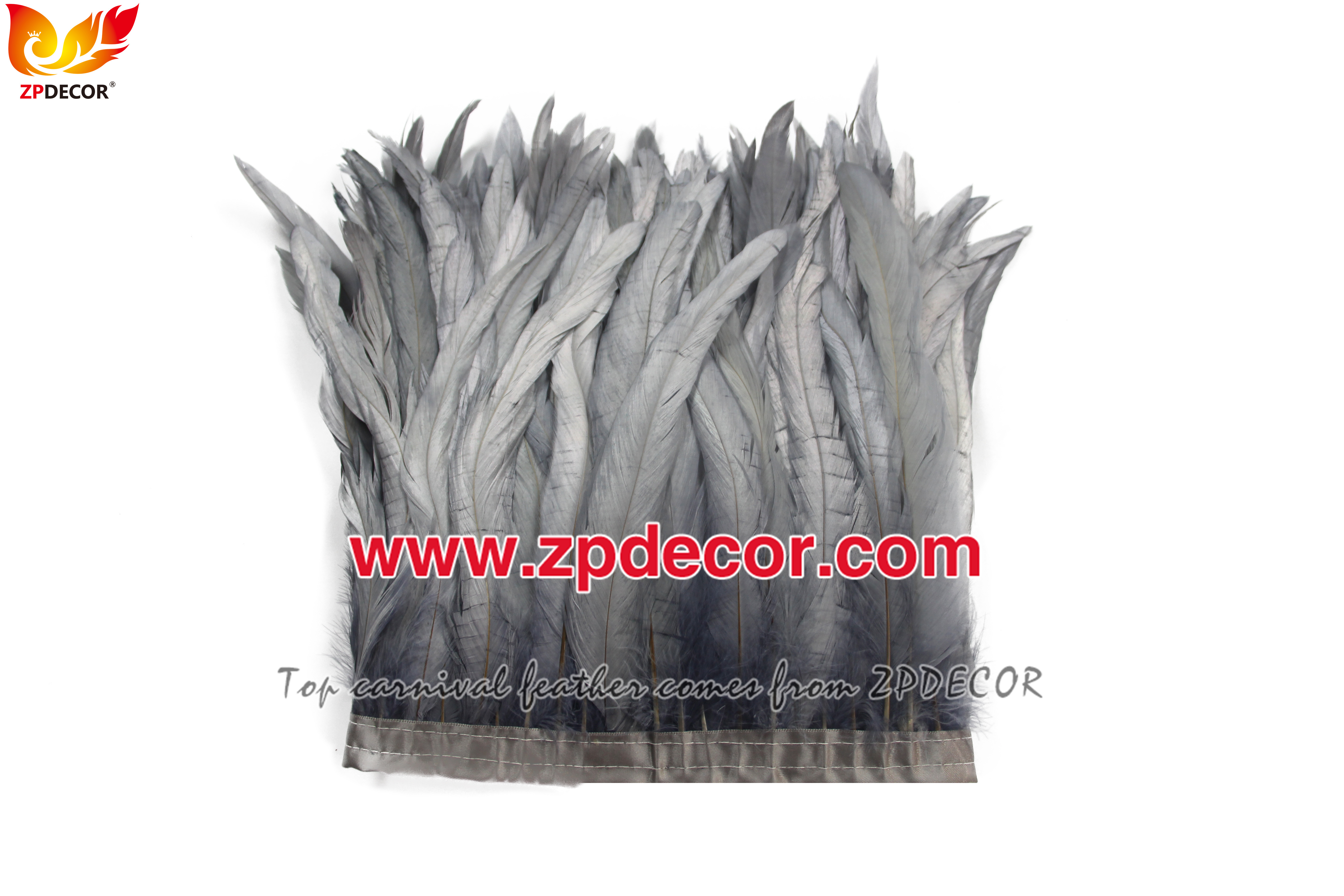 Zpdecor Feathers Factory Wholesale 25-30 cm Bleached Dyed Gray Rooster Coque Tail Feathers Trim for Trinidad and Tobago Carnival
