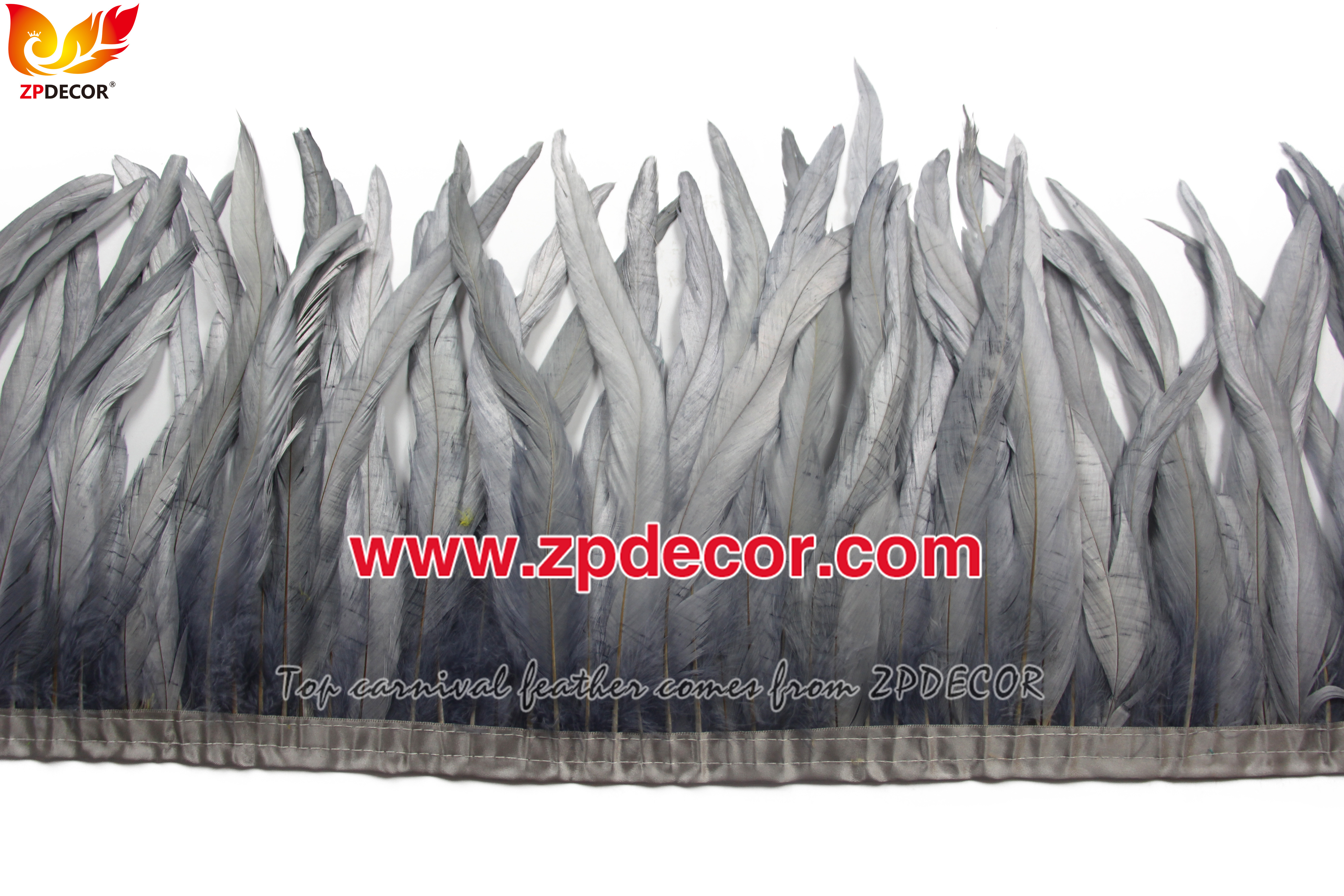 Zpdecor Feathers Factory Wholesale 25-30 cm Bleached Dyed Gray Rooster Coque Tail Feathers Trim for Trinidad and Tobago Carnival