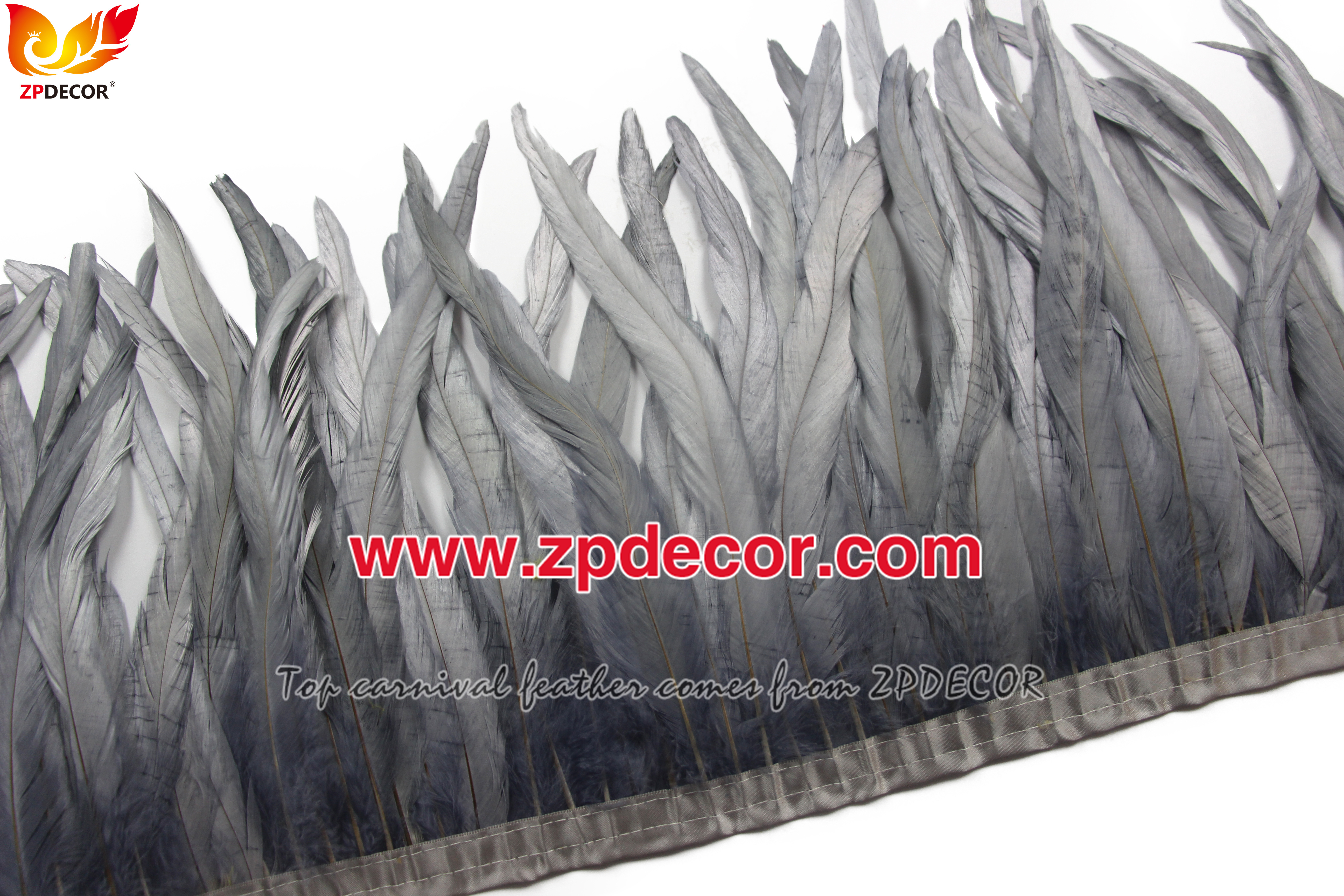 Zpdecor Feathers Factory Wholesale 25-30 cm Bleached Dyed Gray Rooster Coque Tail Feathers Trim for Trinidad and Tobago Carnival