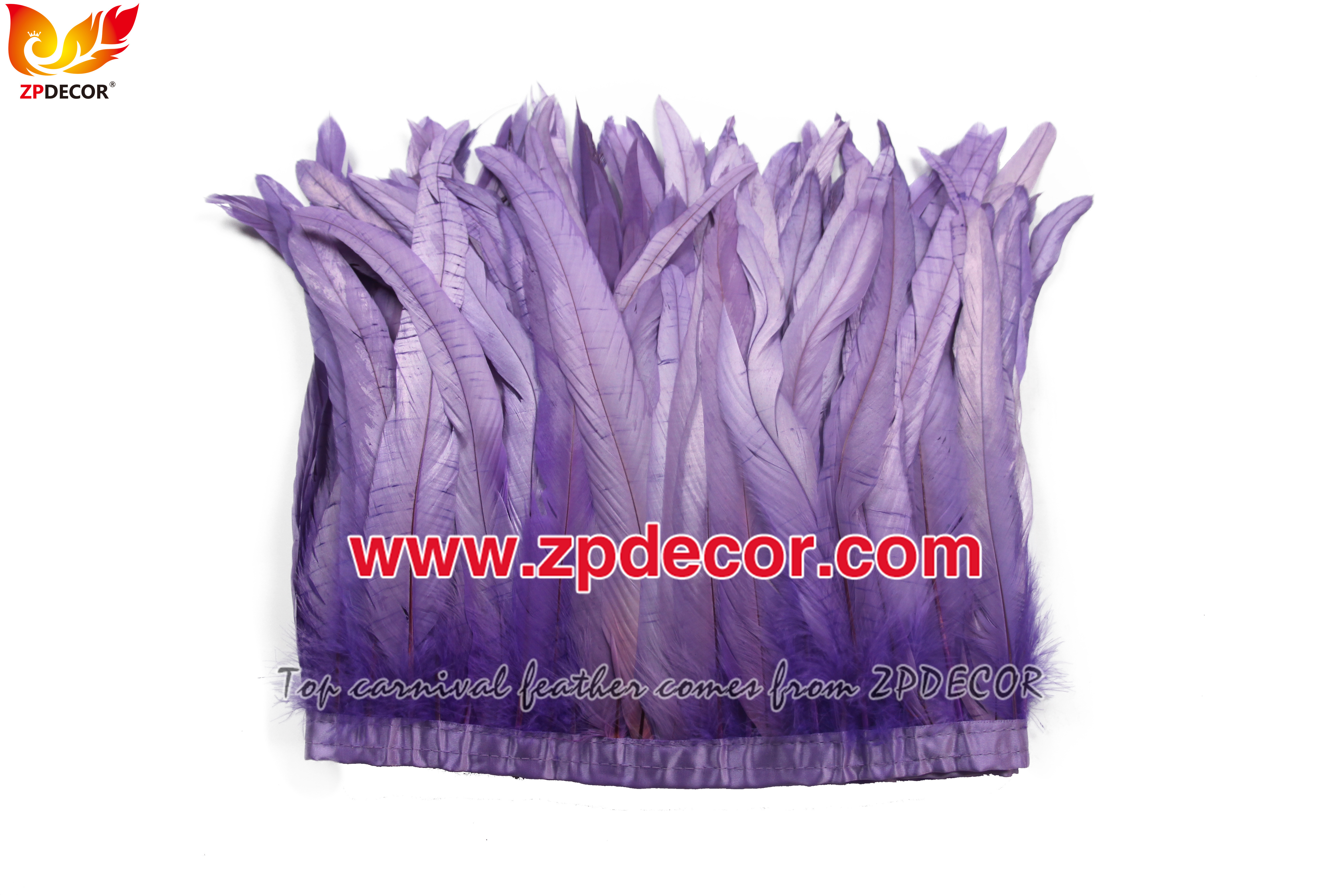 Zpdecor Feathers Factory Wholesale 25-30 cm Bleached Dyed Lilac Rooster Coque Tail Feathers Trim for Jamaica Carnival