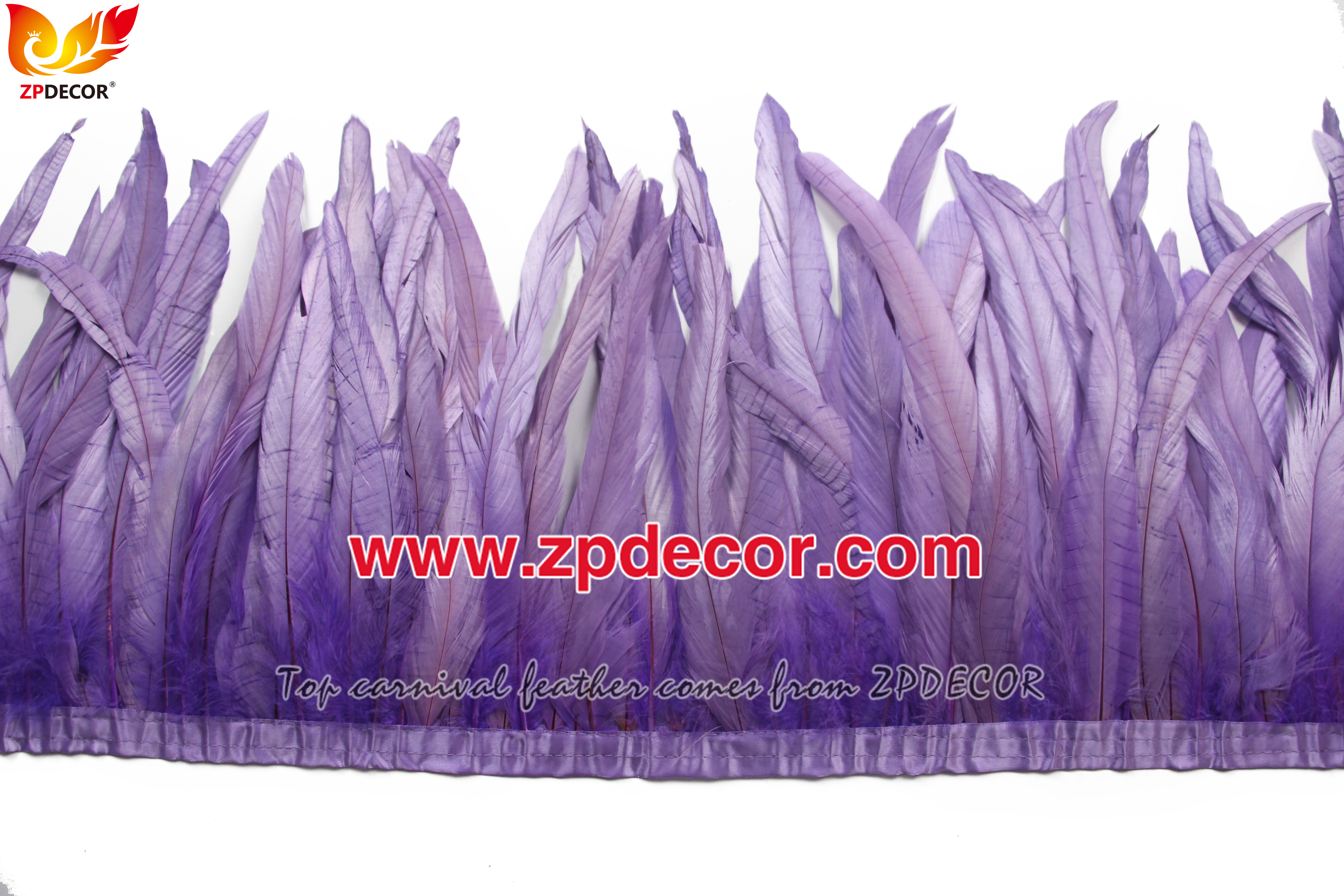 Zpdecor Feathers Factory Wholesale 25-30 cm Bleached Dyed Lilac Rooster Coque Tail Feathers Trim for Jamaica Carnival